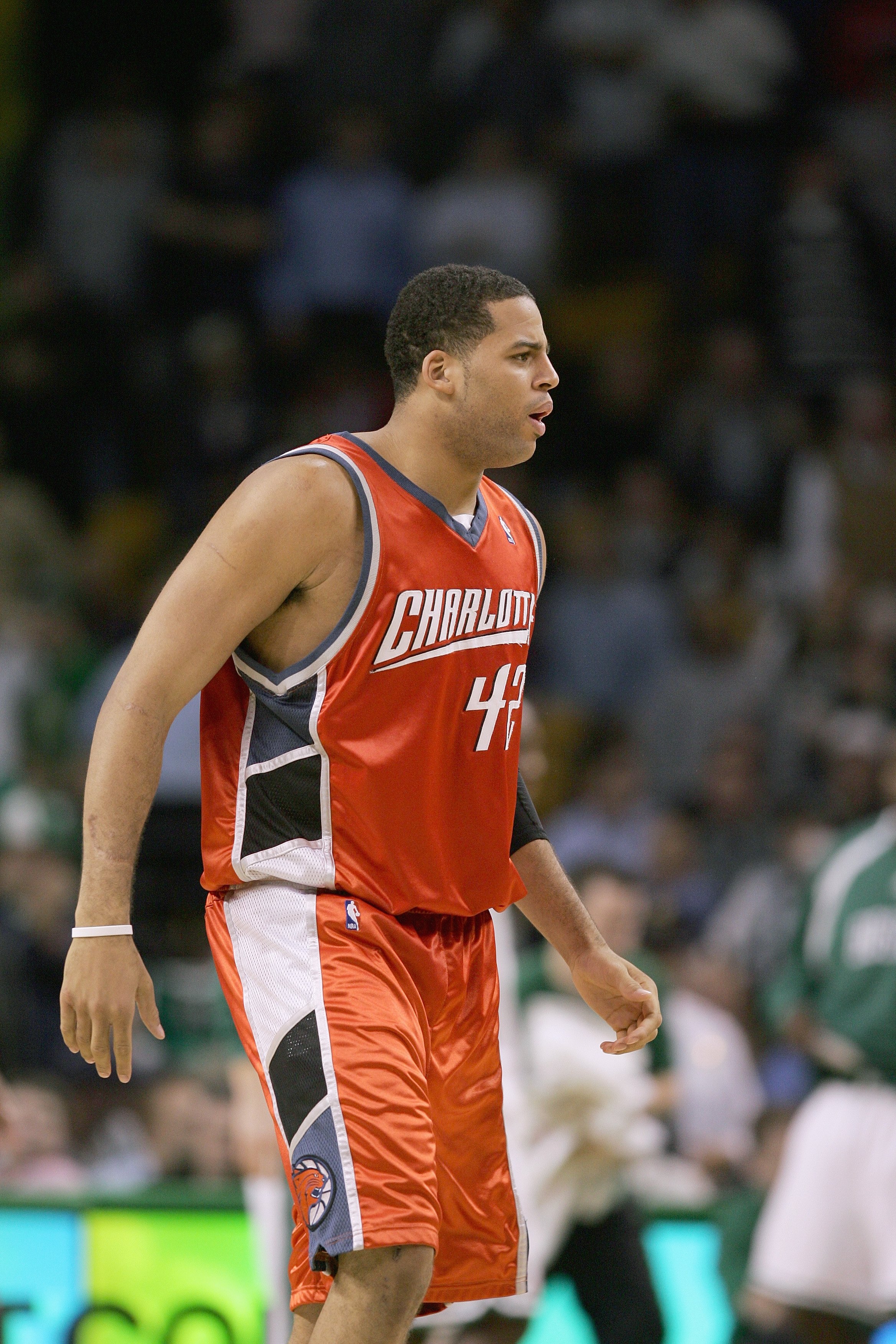 BOSTON - NOVEMBER 08:  Sean May #42 of the Charlotte Bobcats walks on the court during the game against the Boston Celtics defends on November 8, 2006 at the TD Banknorth Garden in Boston, Massachusetts. NOTE TO USER: User expressly acknowledges and agree