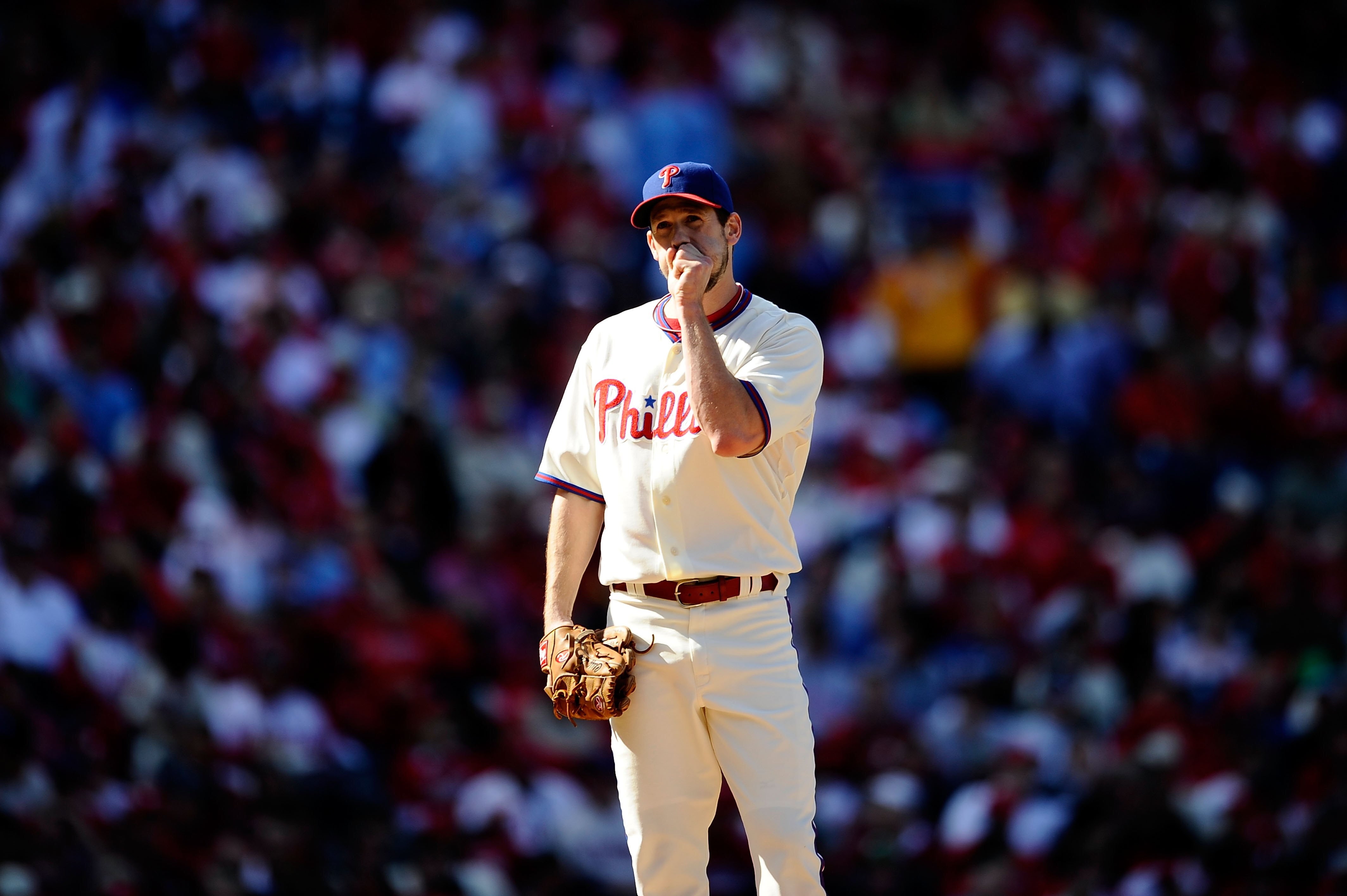 PHILADELPHIA - OCTOBER 07:  Starting pitcher Cliff Lee #34 of the Philadelphia Phillies gets set to throw a pitch against the Colorado Rockies in Game One of the NLDS during the 2009 MLB Playoffs at Citizens Bank Park on October 7, 2009 in Philadelphia, P