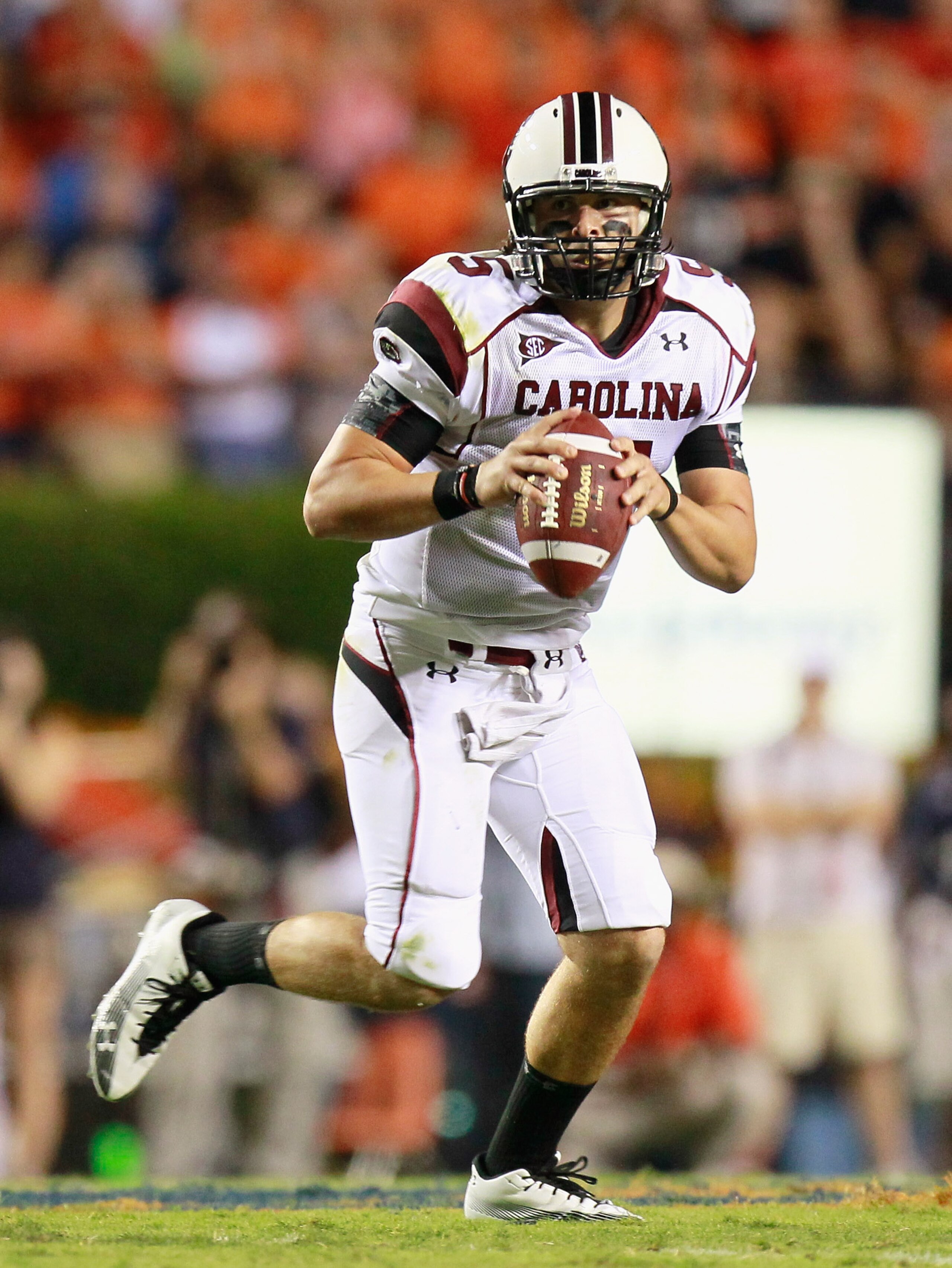 AUBURN, AL - SEPTEMBER 25:  Quarterback Stephen Garcia #5 of the South Carolina Gamecocks against the Auburn Tigers at Jordan-Hare Stadium on September 25, 2010 in Auburn, Alabama.  (Photo by Kevin C. Cox/Getty Images)