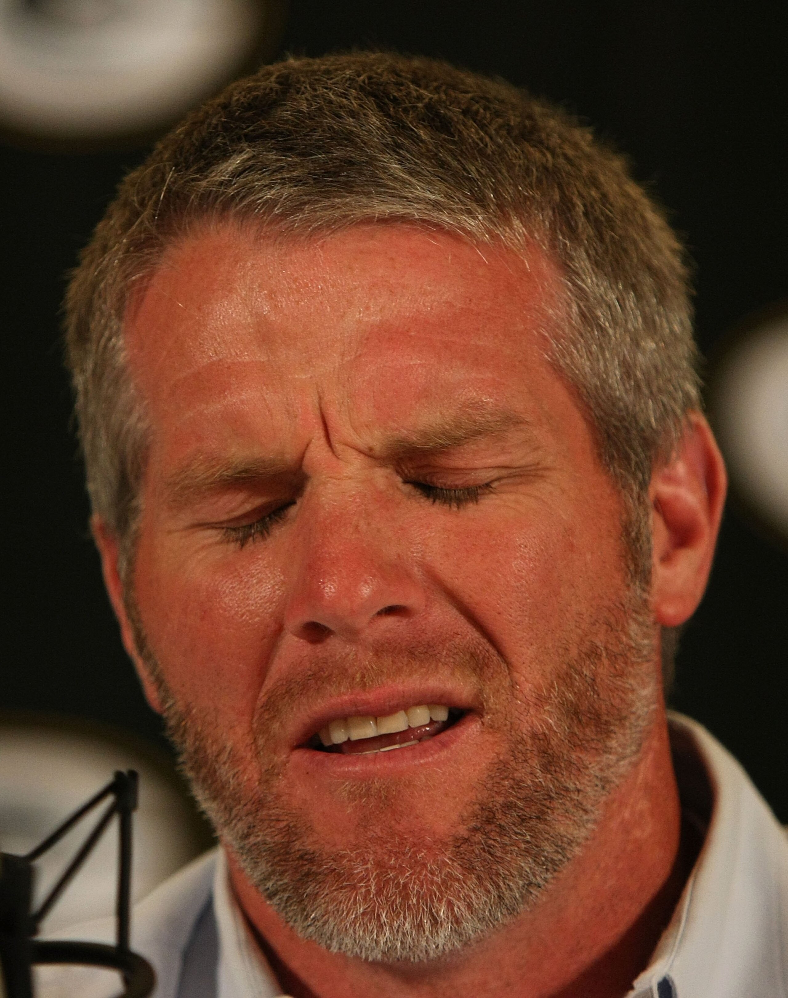 GREEN BAY, WI - MARCH 06: Quarterback Brett Favre of the Green Bay Packers announces his retirement at a press conference on March 6, 2008 at Lambeau Field in Green Bay, Wisconsin. (Photo by Jonathan Daniel/Getty Images)