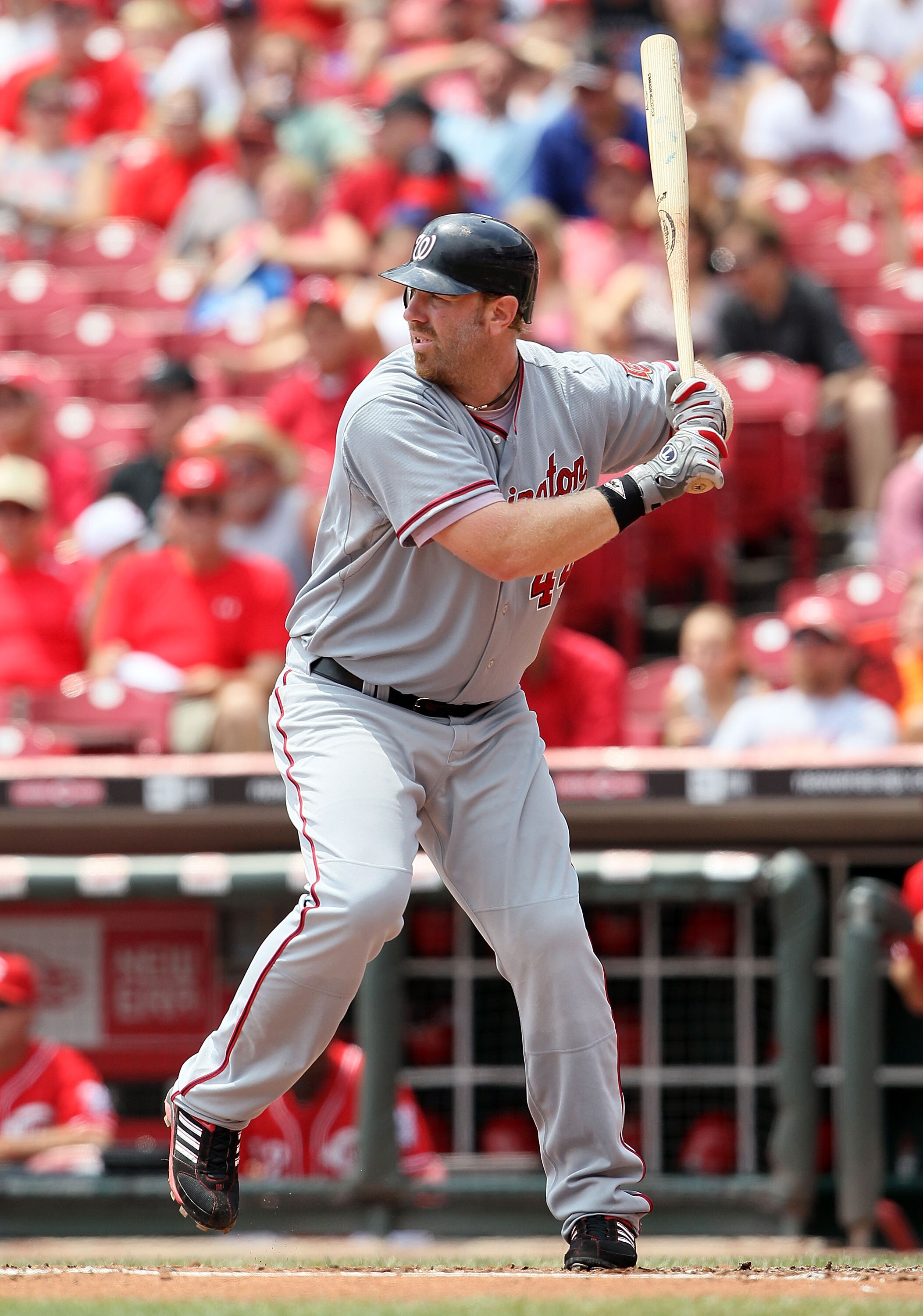 CINCINNATI - JULY 22:  Adam Dunn #44 of the Washington Nationals is pictured during the game against the Cincinnati Reds at Great American Ball Park on July 22, 2010 in Cincinnati, Ohio.  (Photo by Andy Lyons/Getty Images)