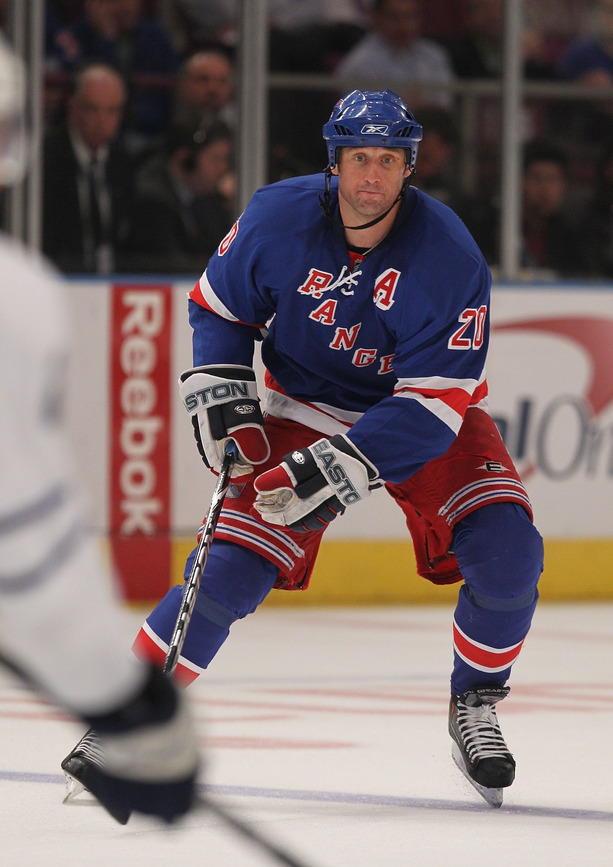 NEW YORK - APRIL 07: Vaclav Prospal #20 of the New York Rangers skates against the Toronto Maple Leafs at Madison Square Garden on April 7, 2010 in New York, New York. (Photo by Bruce Bennett/Getty Images)