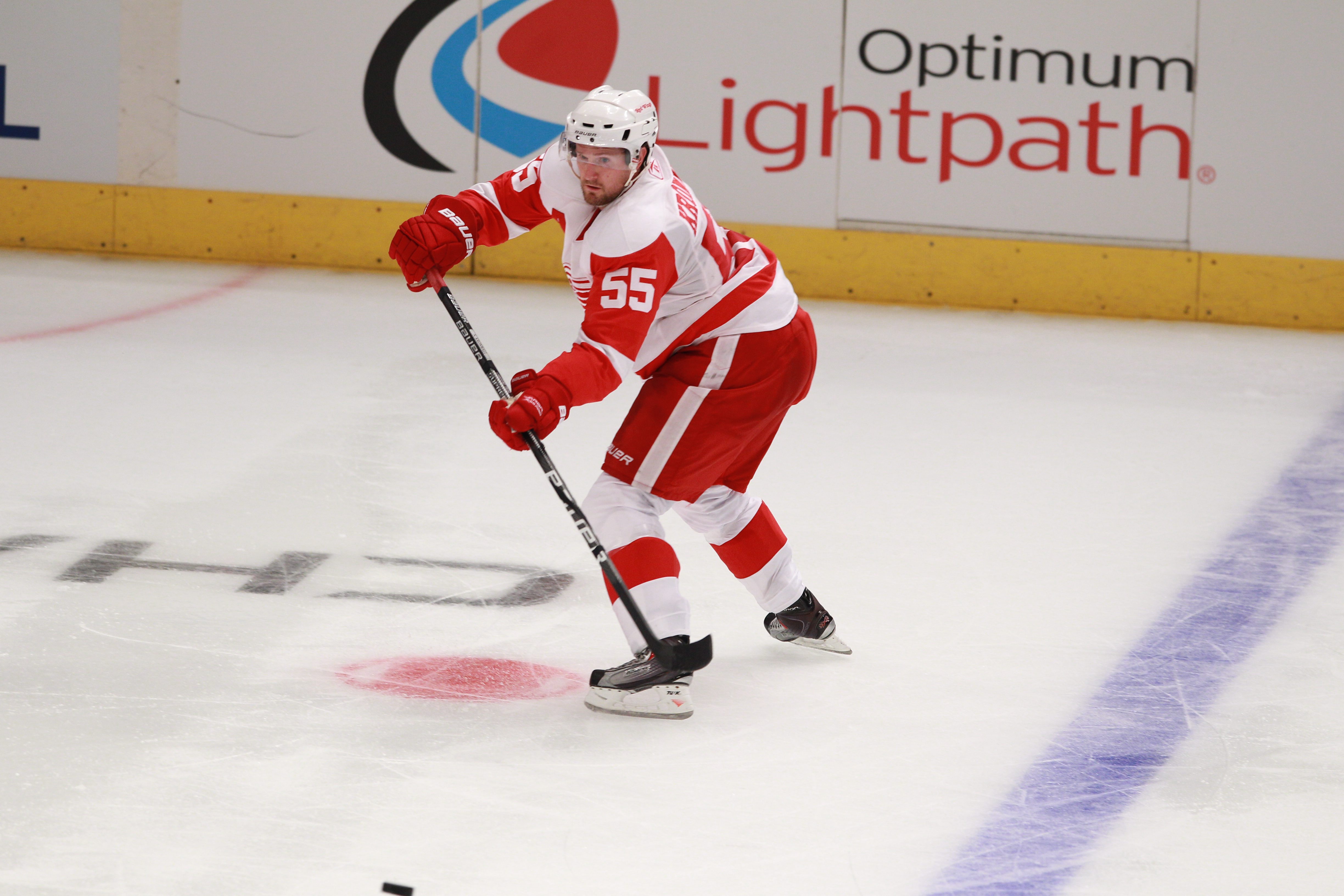 NEW YORK - SEPTEMBER 29:  Niklas Kronwall #55 of the Detroit Red Wings skates against the New York Rangers at Madison Square Garden on September 29, 2010 in New York City. The Rangers defeated the Red Wings 5-1. (Photo by Bruce Bennett