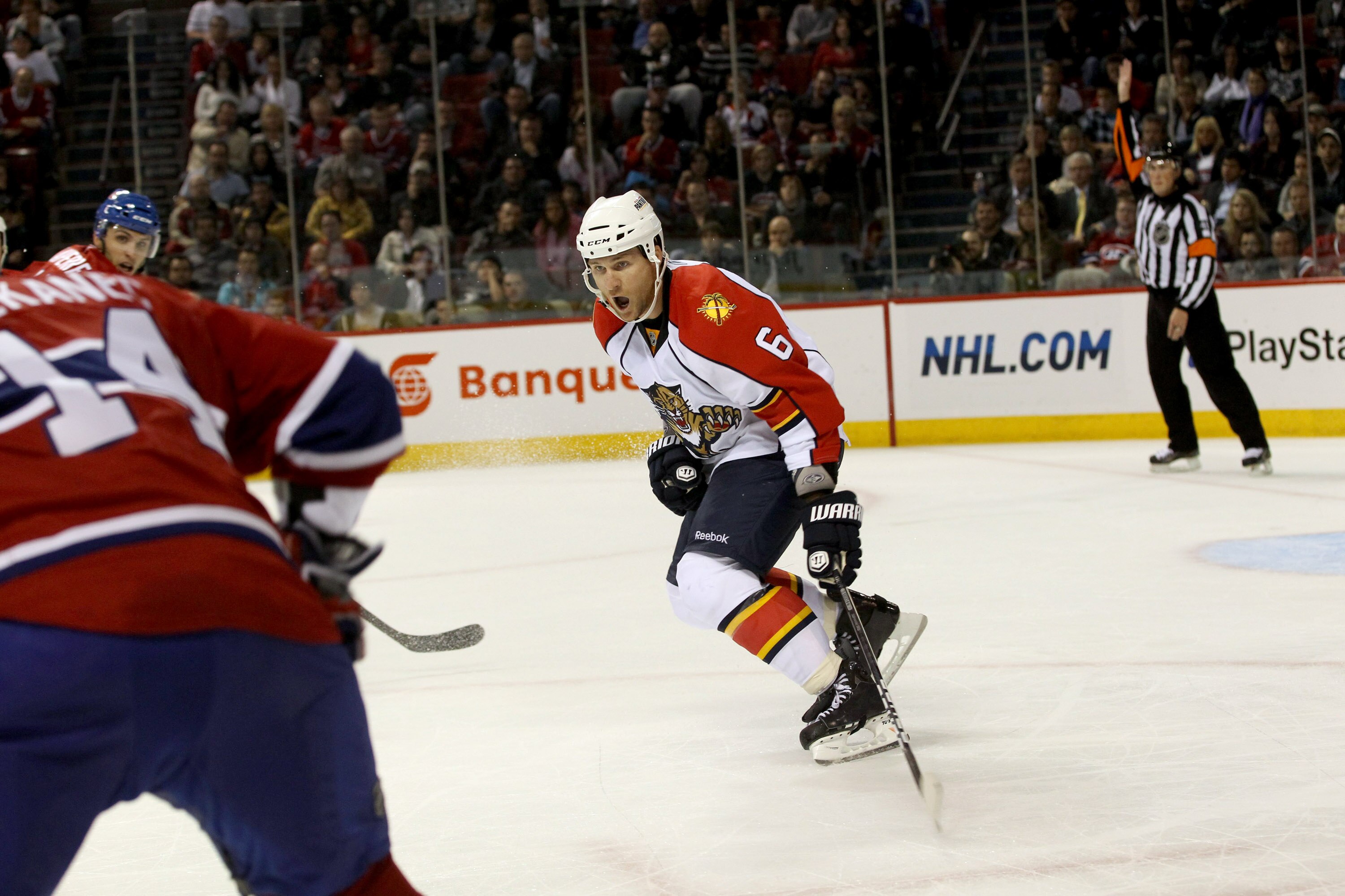 MONTREAL, CANADA - SEPTEMBER 27: Dennis Wideman #6 of the Florida Panthers skates against the Montreal Canadiens at the Bell Centre on September 27, 2010 in Montreal, Canada. (Photo by Bruce Bennett/Getty Images)