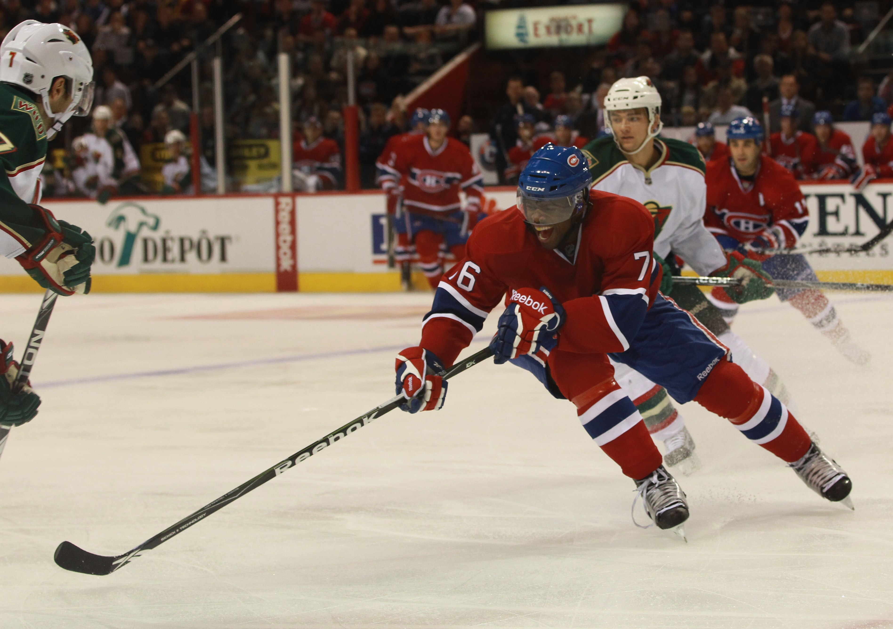 MONTREAL, QC - SEPTEMBER 26:  P.K. Subban #76 of the Montreal Canadiens skates against the Minnesota Wild at the Bell Centre on September 26, 2010 in Montreal, Canada.  (Photo by Bruce Bennett/Getty Images)