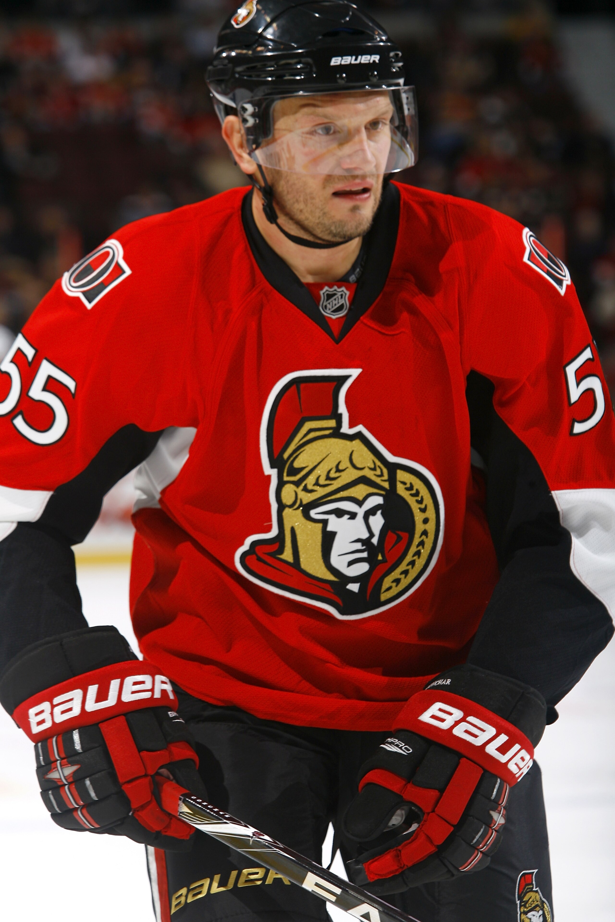 KANATA, ON - OCTOBER 02:  Sergei Gonchar #55 of the Ottawa Senators skates in a game against the New York Rangers at Scotiabank Place on October 2, 2010 in Kanata, Ontario, Canada.  The Ottawa Senators defeated the New York Rangers 8-5.  (Photo by Phillip