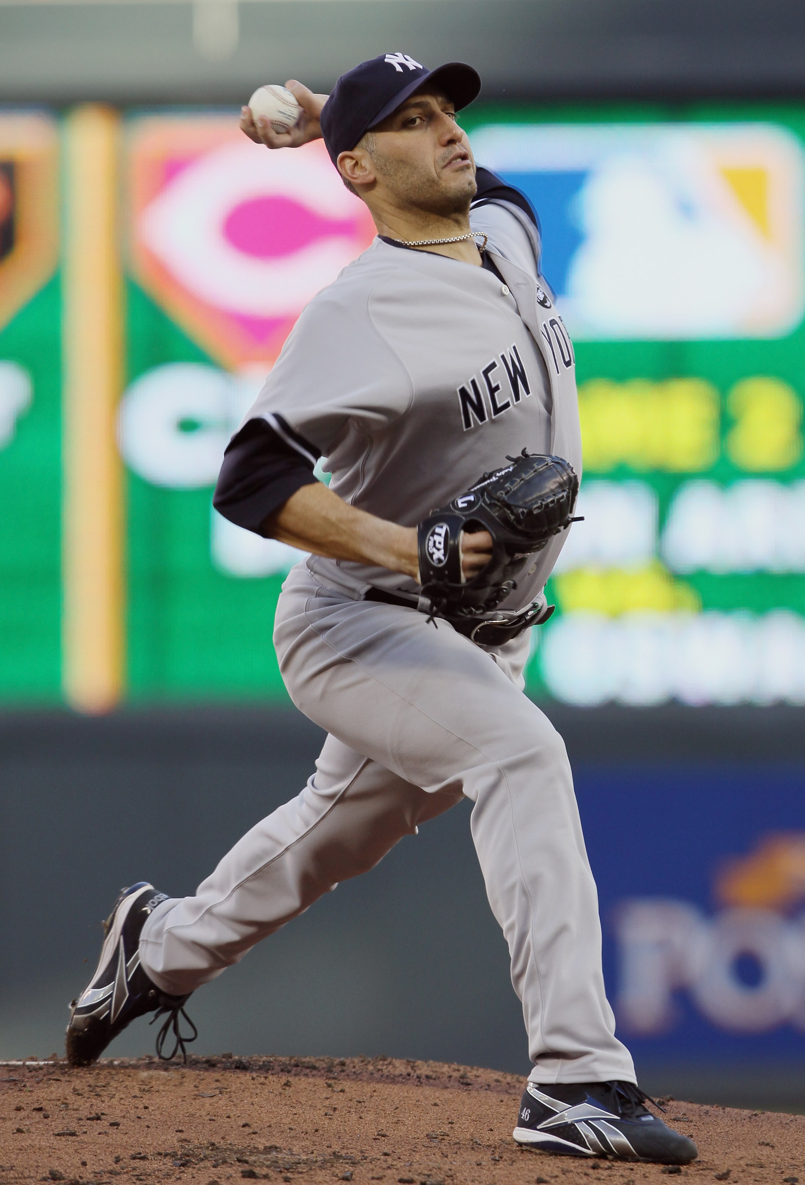 MINNEAPOLIS - OCTOBER 07:  Andy Pettitte #46 of the New York Yankees delivers a pitch in the first inning against the Minnesota Twins during game two of the ALDS on October 7, 2010 at Target Field in Minneapolis, Minnesota.  (Photo by Elsa/Getty Images)