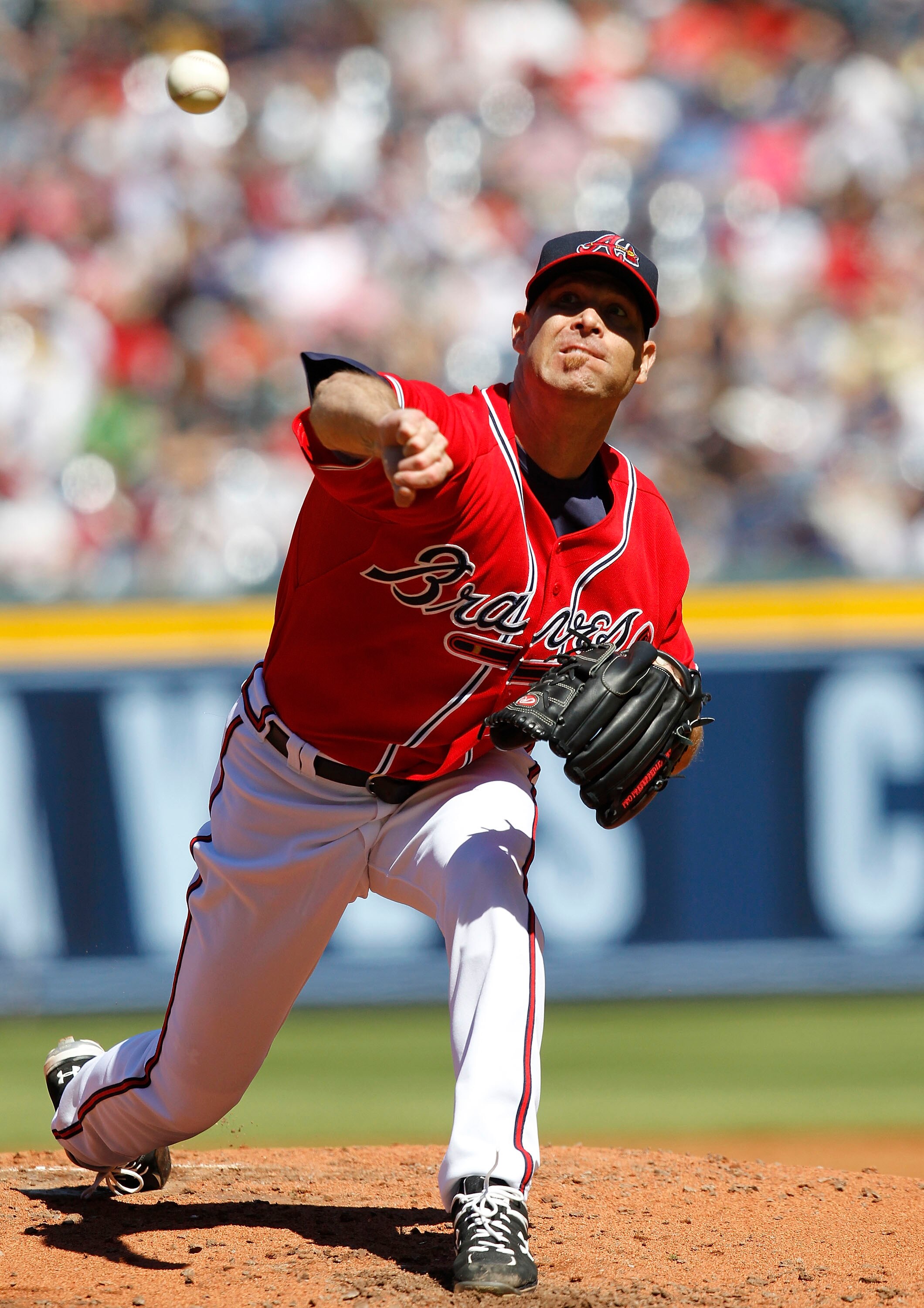 ATLANTA - OCTOBER 03:  Pitcher Tim Hudson #15 of the Atlanta Braves throws a pitch during the game against the Philadelphia Phillies at Turner Field on October 3, 2010 in Atlanta, Georgia.  The Braves beat the Phillies 8-7.  (Photo by Mike Zarrilli/Getty