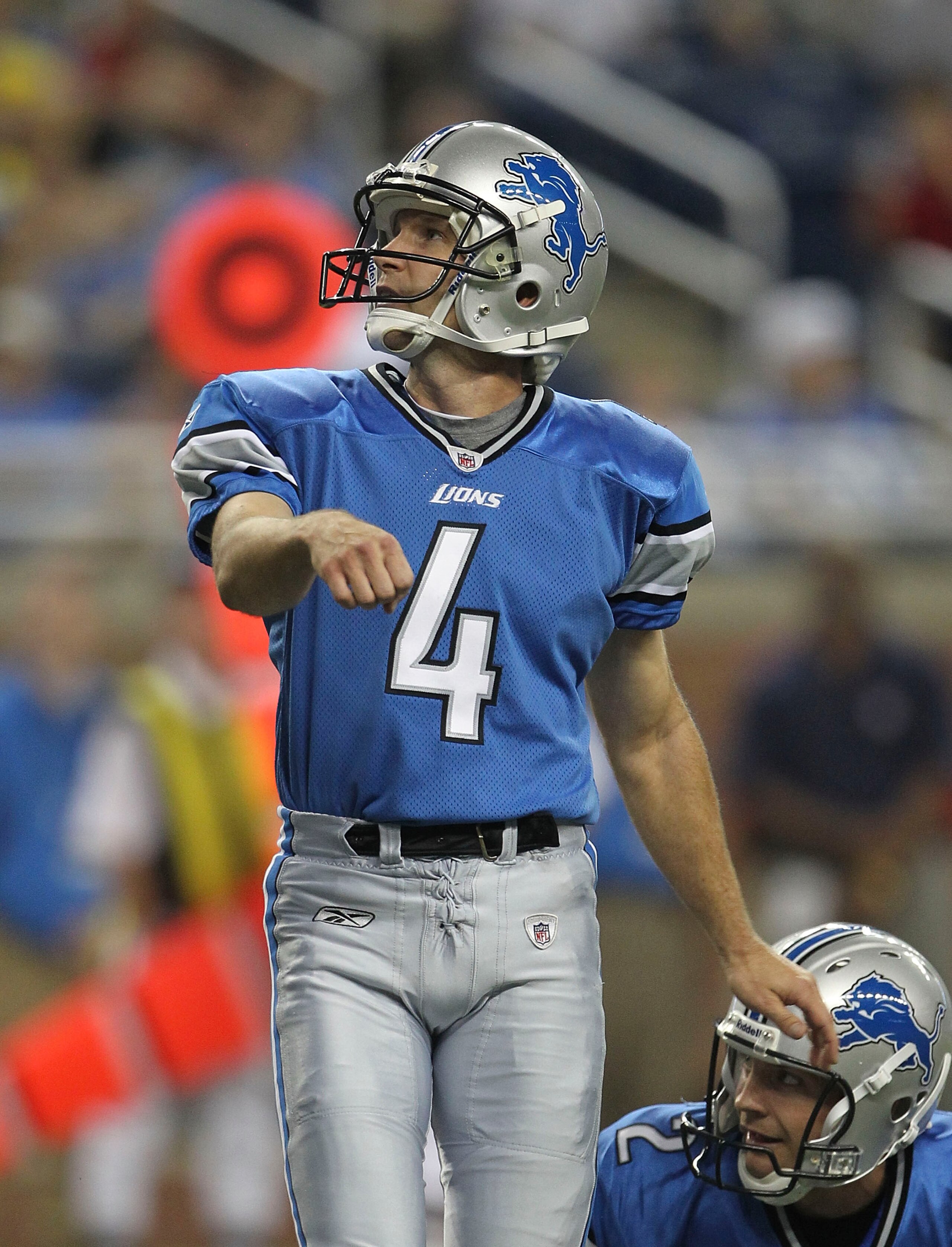 DETROIT - SEPTEMBER 02:  Jason Hanson #4 of the Detroit Lions kick the extra point during the preseason game against the Buffalo Bills at Ford Field on September 2, 2010 in Detroit, Michigan. The Lions defeated the Bills 28-23.  (Photo by Leon Halip/Getty
