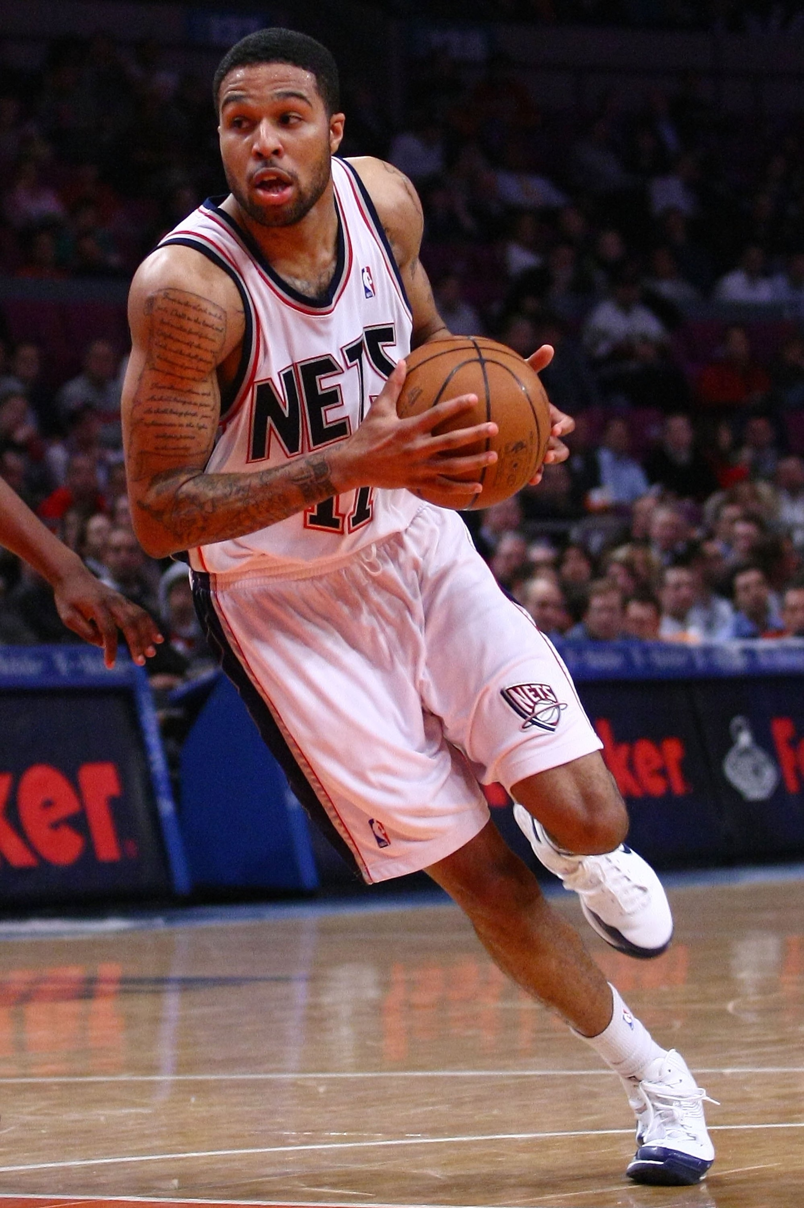 NEW YORK - MARCH 18:  Chris Douglas-Roberts #17 of the New Jersey Nets drives against the New York Knicks at Madison Square Garden March 18, 2009 in New York City. NOTE TO USER: User expressly acknowledges and agrees that, by downloading and/or using this