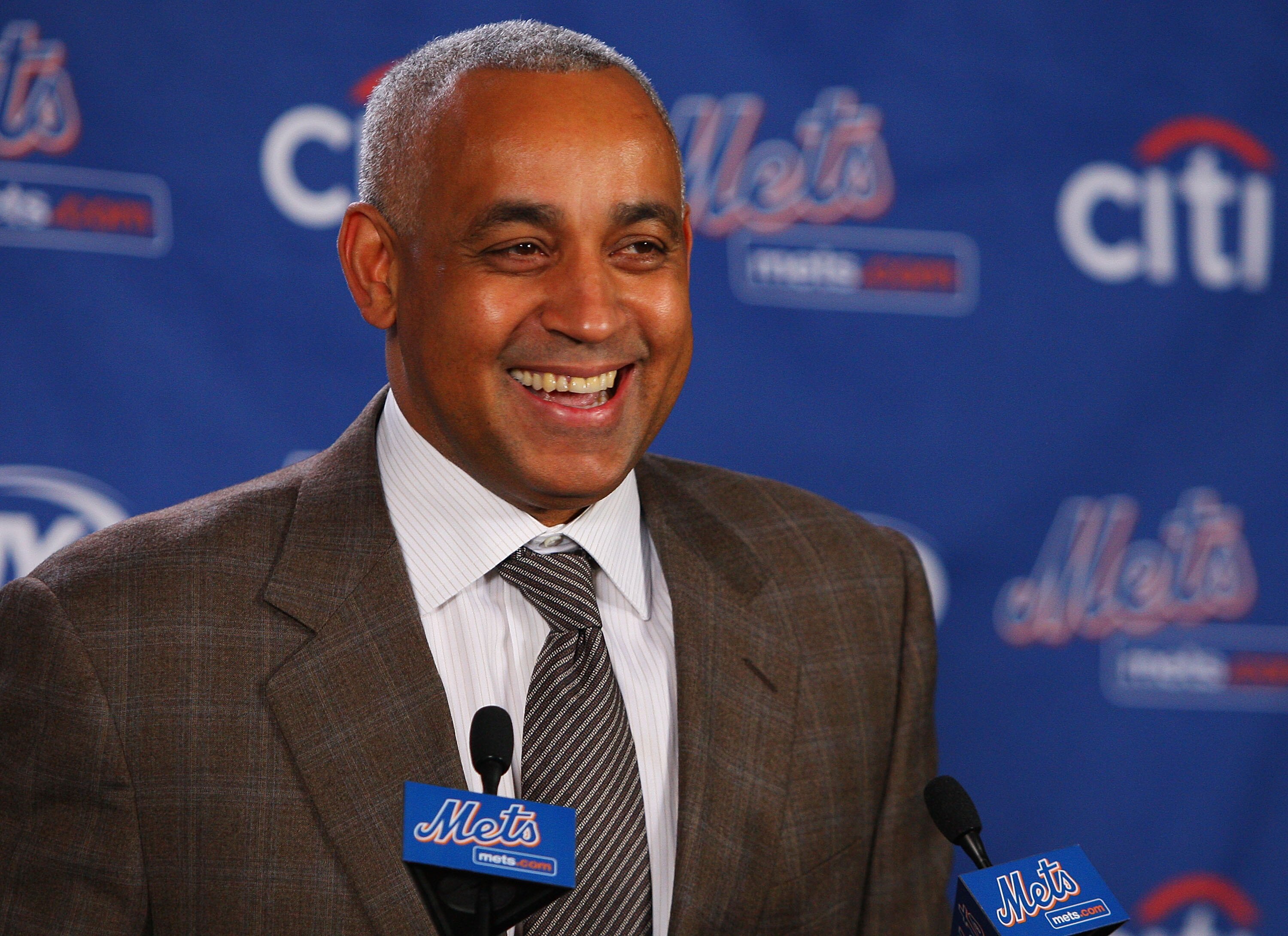 LONG ISLAND CITY, NY - DECEMBER 17:  New York Mets General Manager Omar Minaya speaks to the media during a press conference to introduce Francisco Rodriquez on December 17, 2008 at the Citigroup Building in New York City.  (Photo by Mike Stobe/Getty Imag
