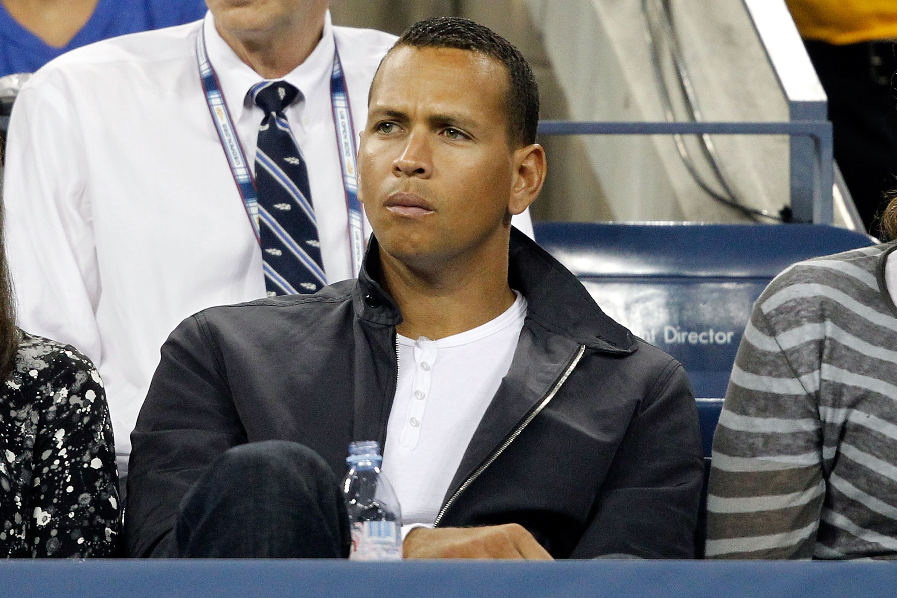NEW YORK - SEPTEMBER 06:  Alex Rodriguez of the New York Yankees watches Roger Federer of Switzerland hits a return against Jurgen Melzer of Austria during day eight of the 2010 U.S. Open at the USTA Billie Jean King National Tennis Center on September 6,