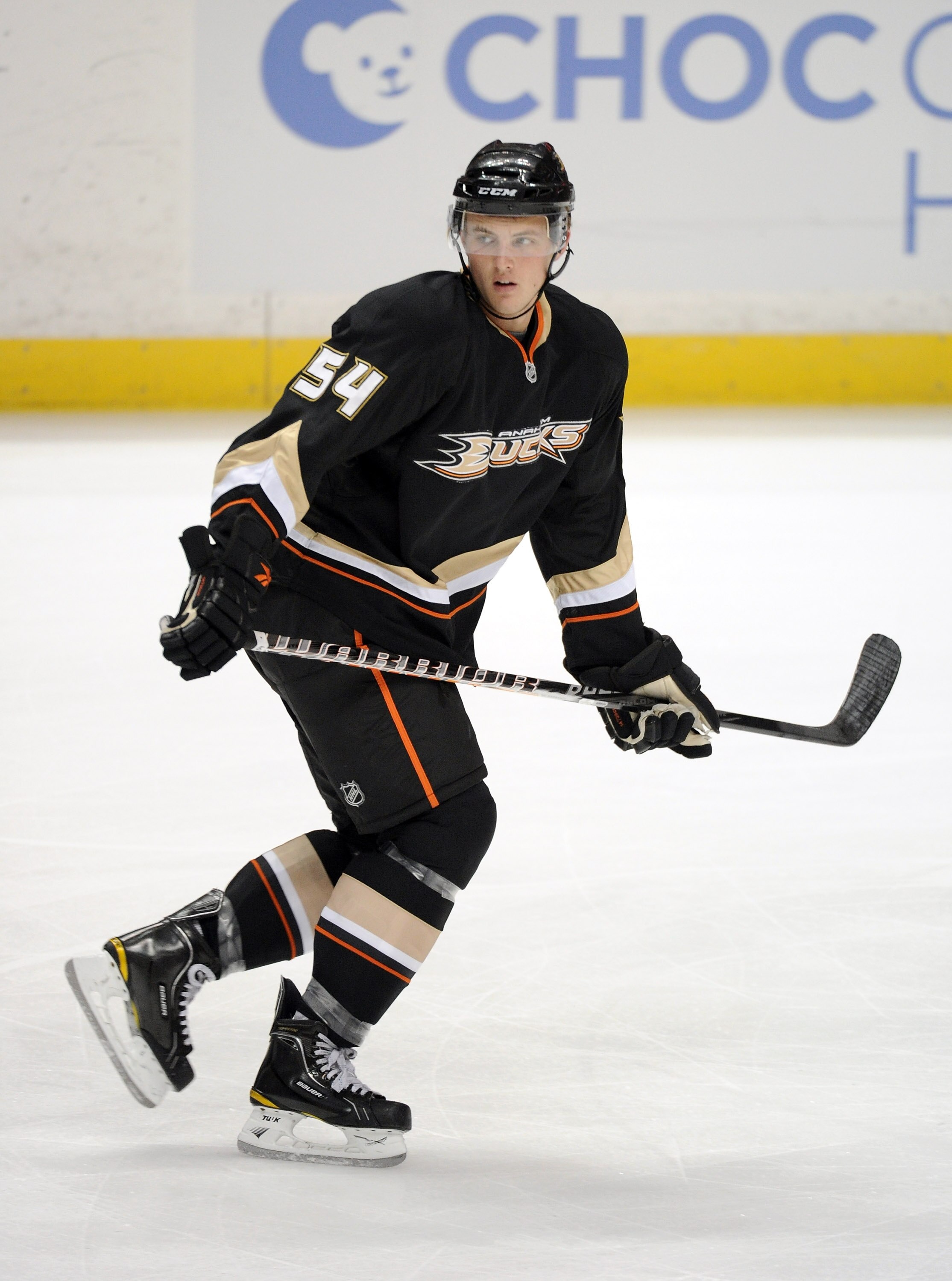 ANAHEIM, CA - OCTOBER 03:  Cam Fowler #54 of the Anaheim Ducks warms up before the game against the Los Angeles Kings at Honda Center on October 3, 2010 in Anaheim, California.  (Photo by Harry How/Getty Images)