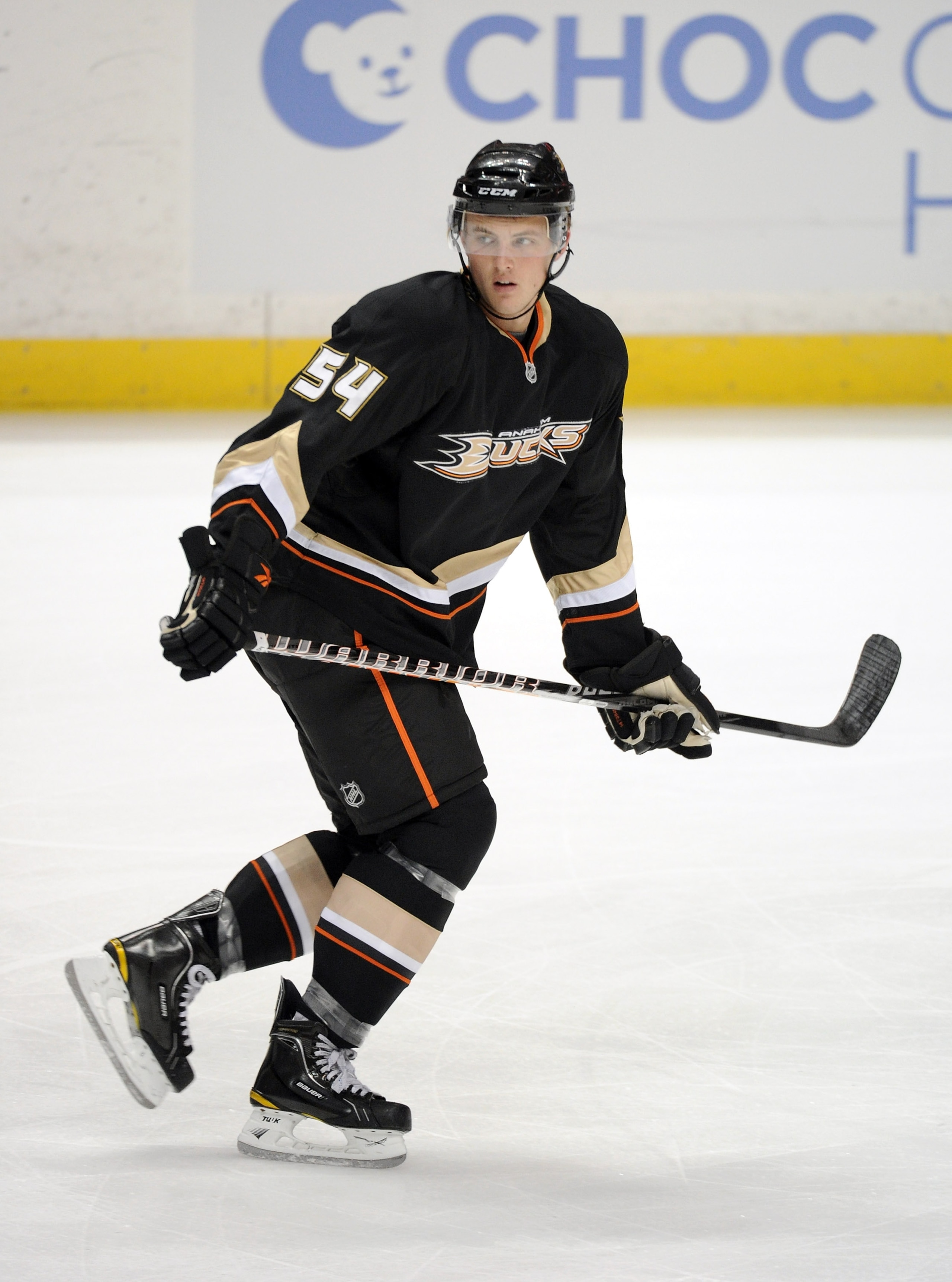 ANAHEIM, CA - OCTOBER 03:  Cam Fowler #54 of the Anaheim Ducks warms up before the game against the Los Angeles Kings at Honda Center on October 3, 2010 in Anaheim, California.  (Photo by Harry How/Getty Images)