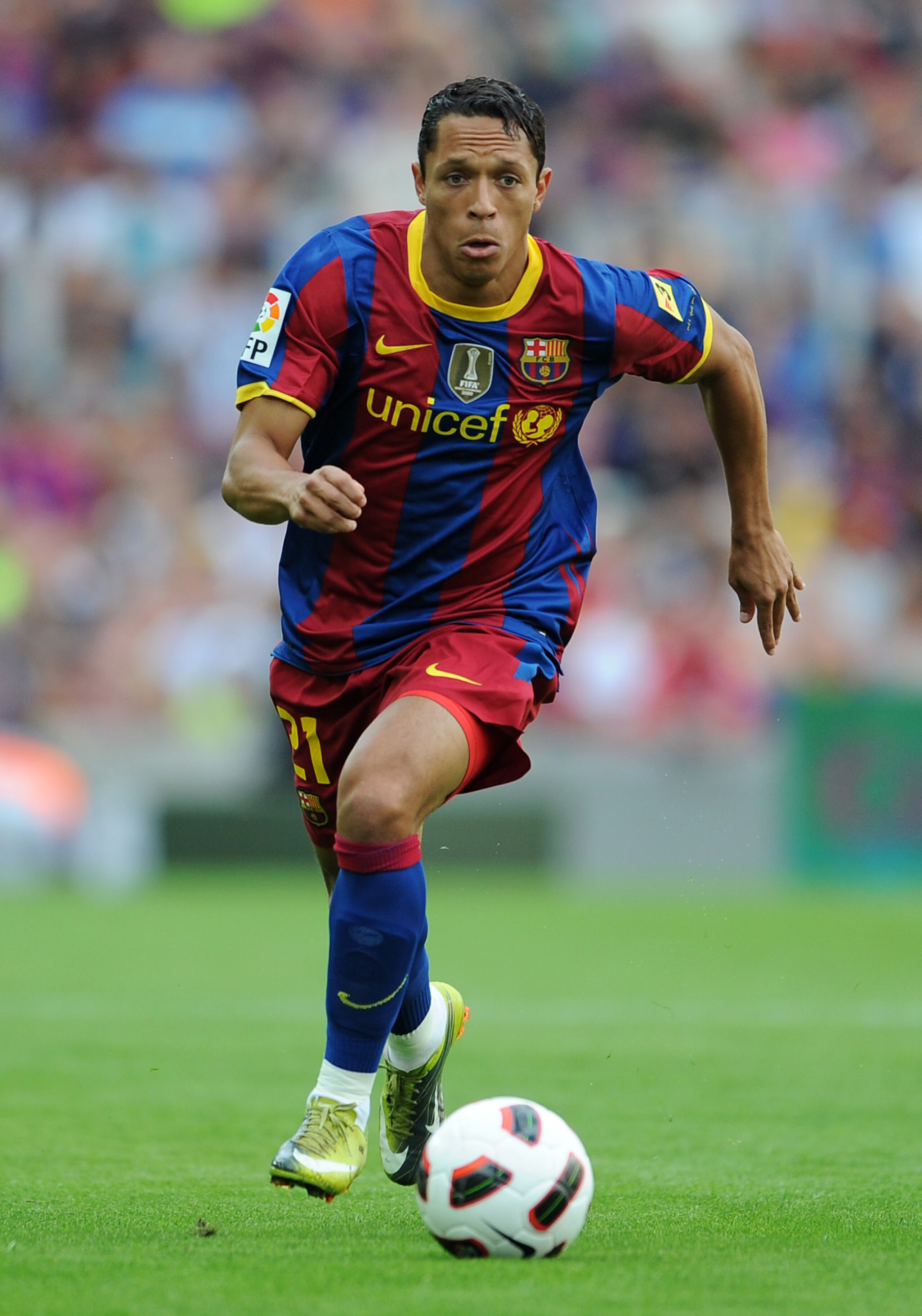 BARCELONA, SPAIN - SEPTEMBER 11: Adriano of Barcelona runs with the ball during the La Liga match between Barcelona and Hercules at the Camp Nou stadium on September 11, 2010 in Barcelona, Spain. Barcelona lost the match 2-0. (Photo by Jasper Juinen/Get BARCELONA, SPAIN - SEPTEMBER 11: Adriano of Barcelona runs with the ball during the La Liga match between Barcelona and Hercules at the Camp Nou stadium on September 11, 2010 in Barcelona, Spain. Barcelona lost the match 2-0. (Photo by Jasper Juinen/Get