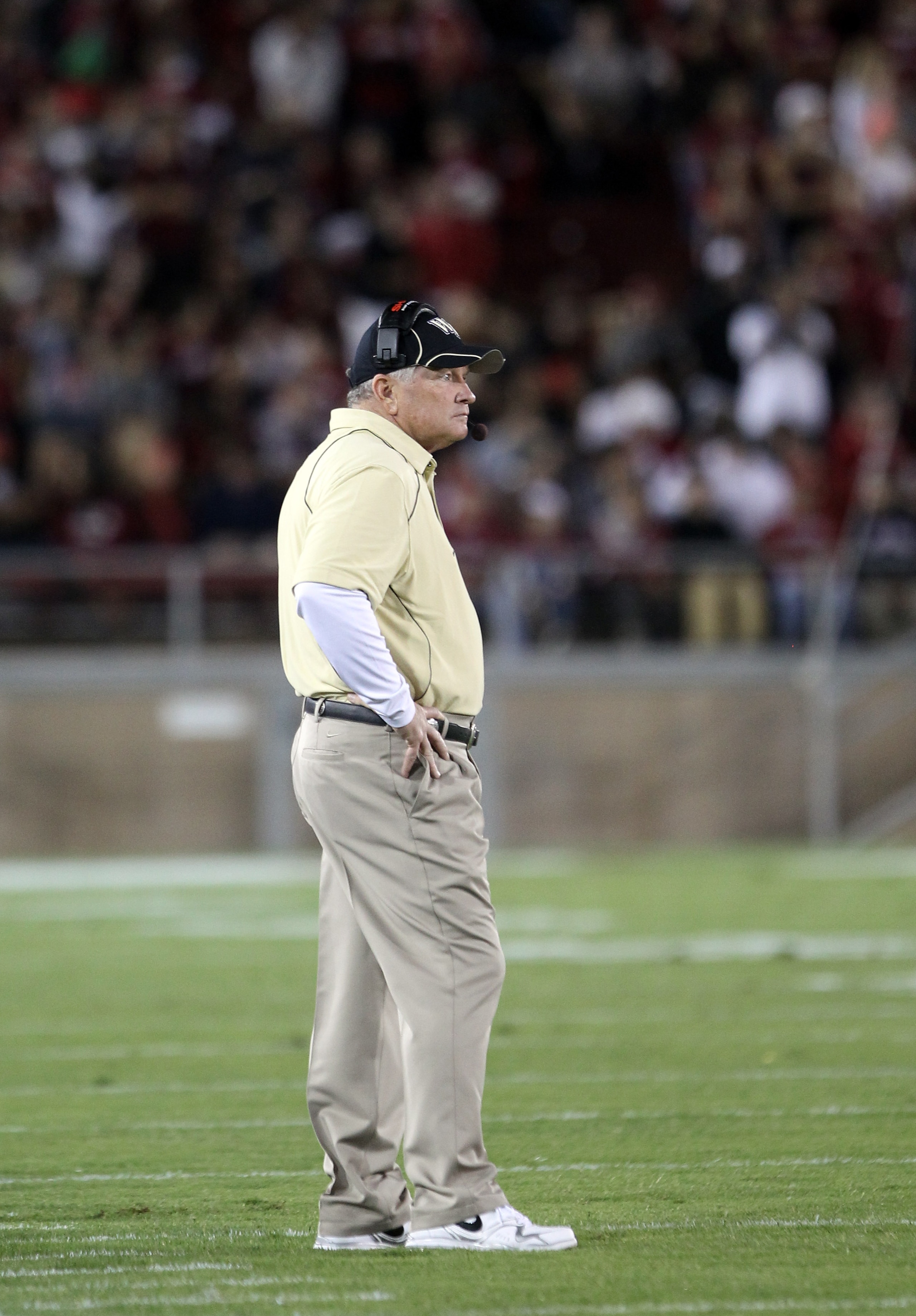 PALO ALTO, CA - SEPTEMBER 18:  Head coach Jim Grobe of the Wake Forest Demon Deacons watches his team play the Stanford Cardinal at Stanford Stadium on September 18, 2010 in Palo Alto, California.  (Photo by Ezra Shaw/Getty Images)