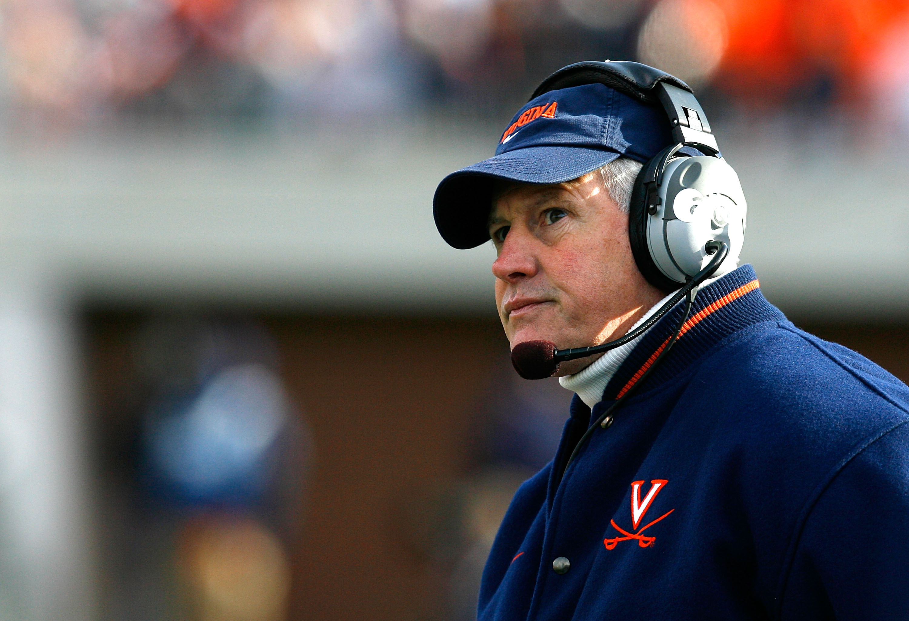 CHARLOTTESVILLE, VA - NOVEMBER 24:  Head coach Al Groh of the Virginia Cavaliers looks on during the second half against the Virginia Tech Hokies at Scott Stadium on November 24, 2007 in Charlottesville, Virginia.  Virginia Tech defeated Virginia 33-21.