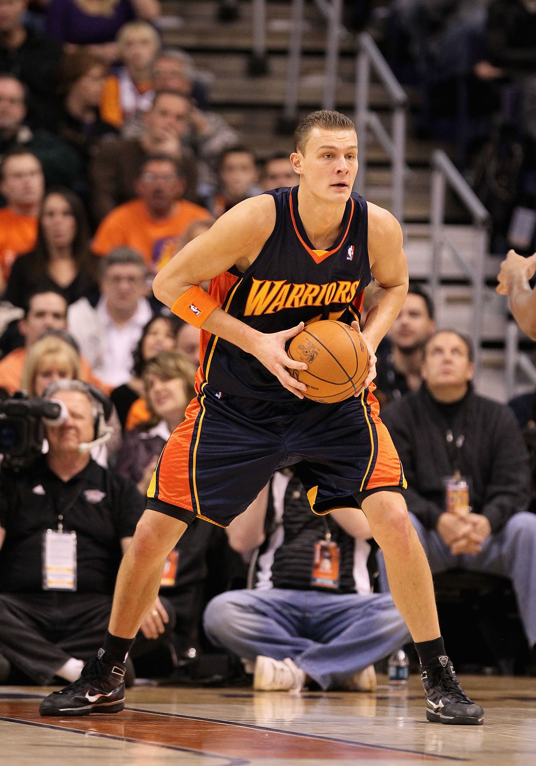 PHOENIX - JANUARY 23:  Andris Biedrins #15 of the Golden State Warriors during the NBA game against the Phoenix Suns at US Airways Center on January 23, 2010 in Phoenix, Arizona. The Suns defeated the Warriors 112-103.  NOTE TO USER: User expressly acknow