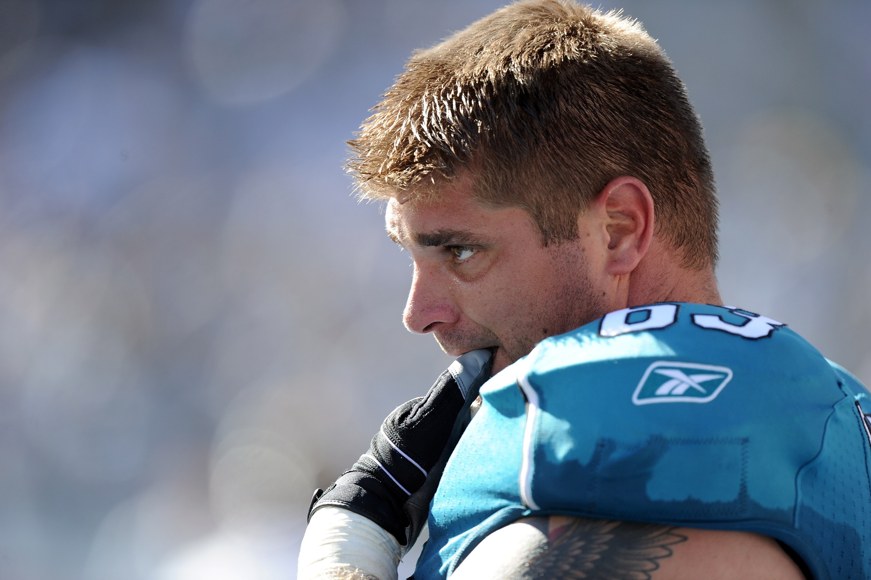 SAN DIEGO - SEPTEMBER 19:  Brad Meester #63 of the Jacksonville Jaguars on the sidelines against the San Diego Chargers at Qualcomm Stadium on September 19, 2010 in San Diego, California.  (Photo by Harry How/Getty Images)