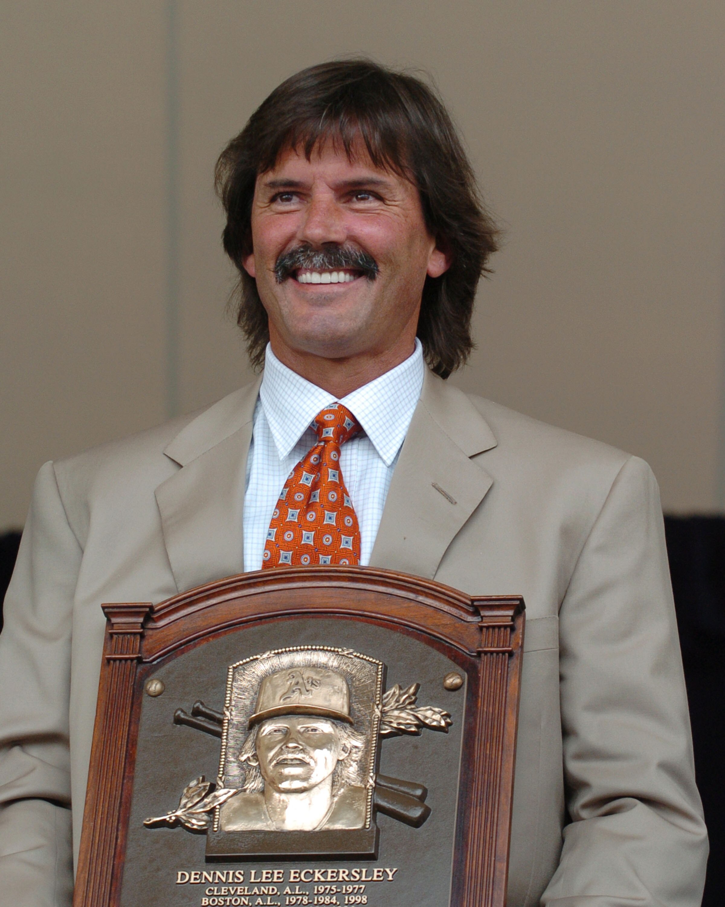 Pitcher Dennis Eckersley poses with his plaque at 2004 Baseball Hall of Fame induction ceremonies July 25, 2004 in Cooperstown, New York. (Photo by A. Messerschmidt/Getty Images) *** Local Caption *** Pitcher Dennis Eckersley poses with his plaque at 2004 Baseball Hall of Fame induction ceremonies July 25, 2004 in Cooperstown, New York. (Photo by A. Messerschmidt/Getty Images) *** Local Caption ***