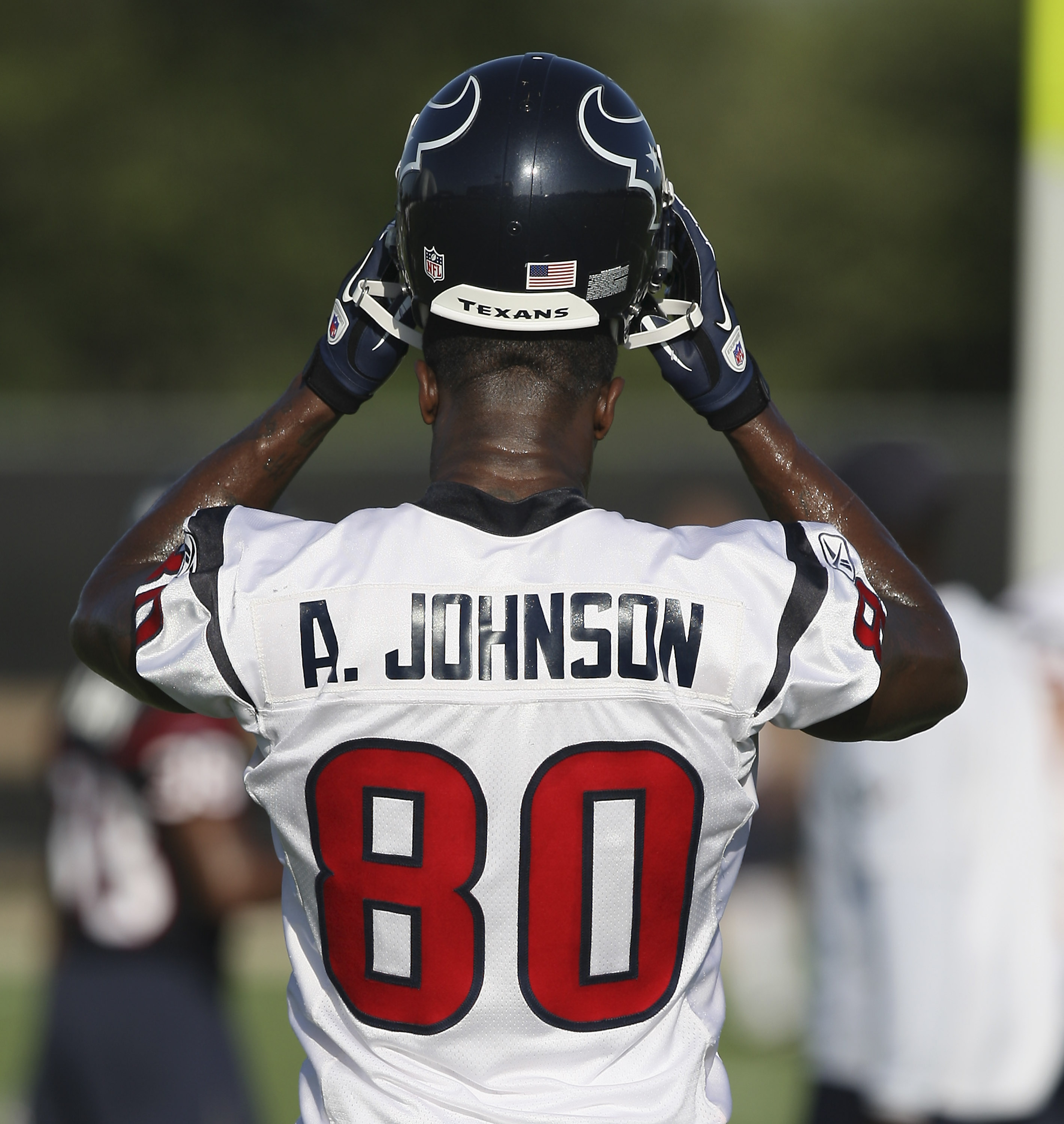 HOUSTON - JULY 30:  Wide receiver Andre Johnson #80 of the Houston Texans participates in the team's first NFL traiing camp practice of the season at Reliant Park on July 30, 2010 in Houston, Texas.  (Photo by Bob Levey/Getty Images)