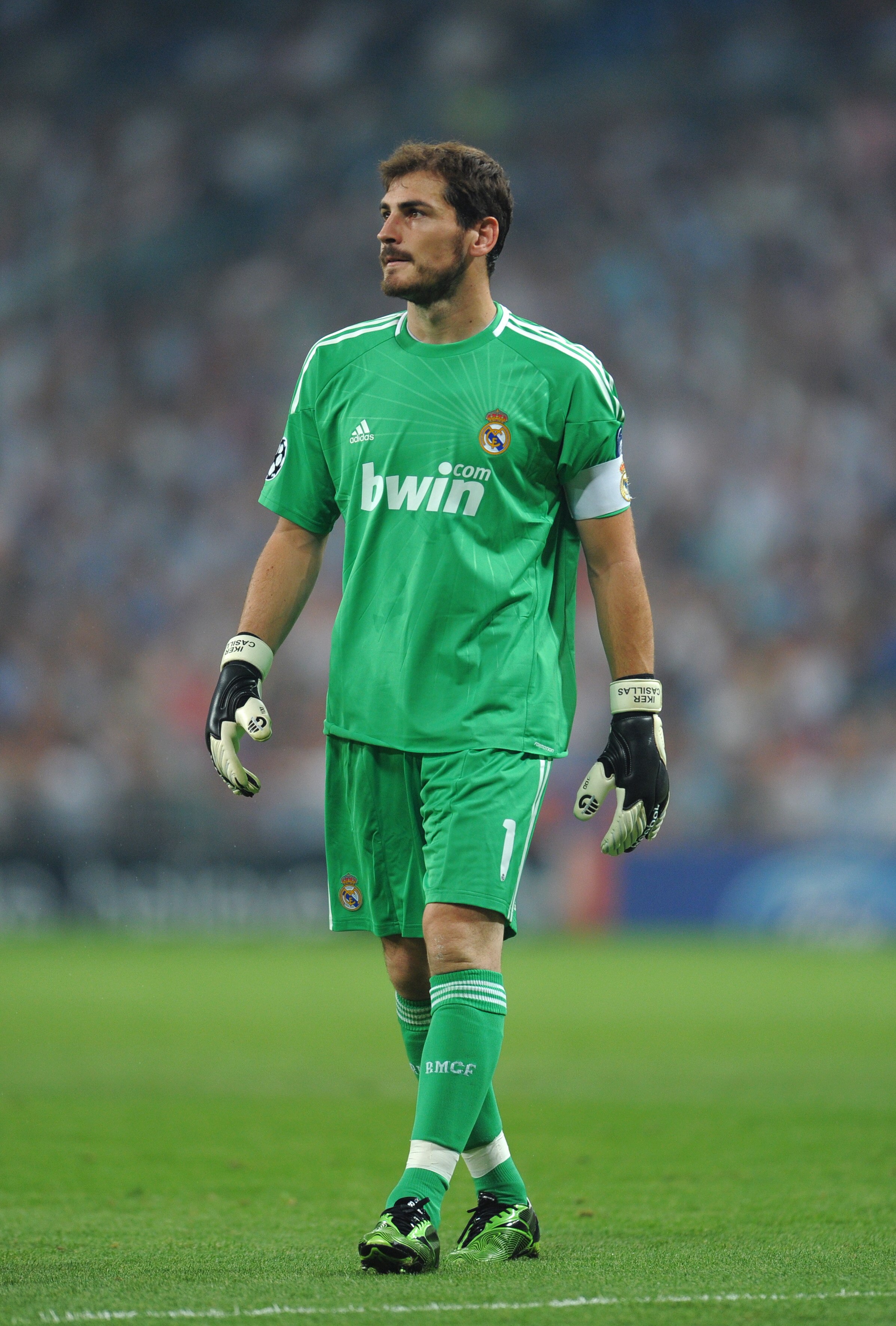 MADRID, SPAIN - SEPTEMBER 15:  Iker Casillas of Real Madrid looks on during the UEFA Champions League group G match between Real Madrid and Ajax at the Estadio Santiago Bernabeu on September 15, 2010 in Madrid, Spain. Real Madrid won the match 2-0.  (Phot