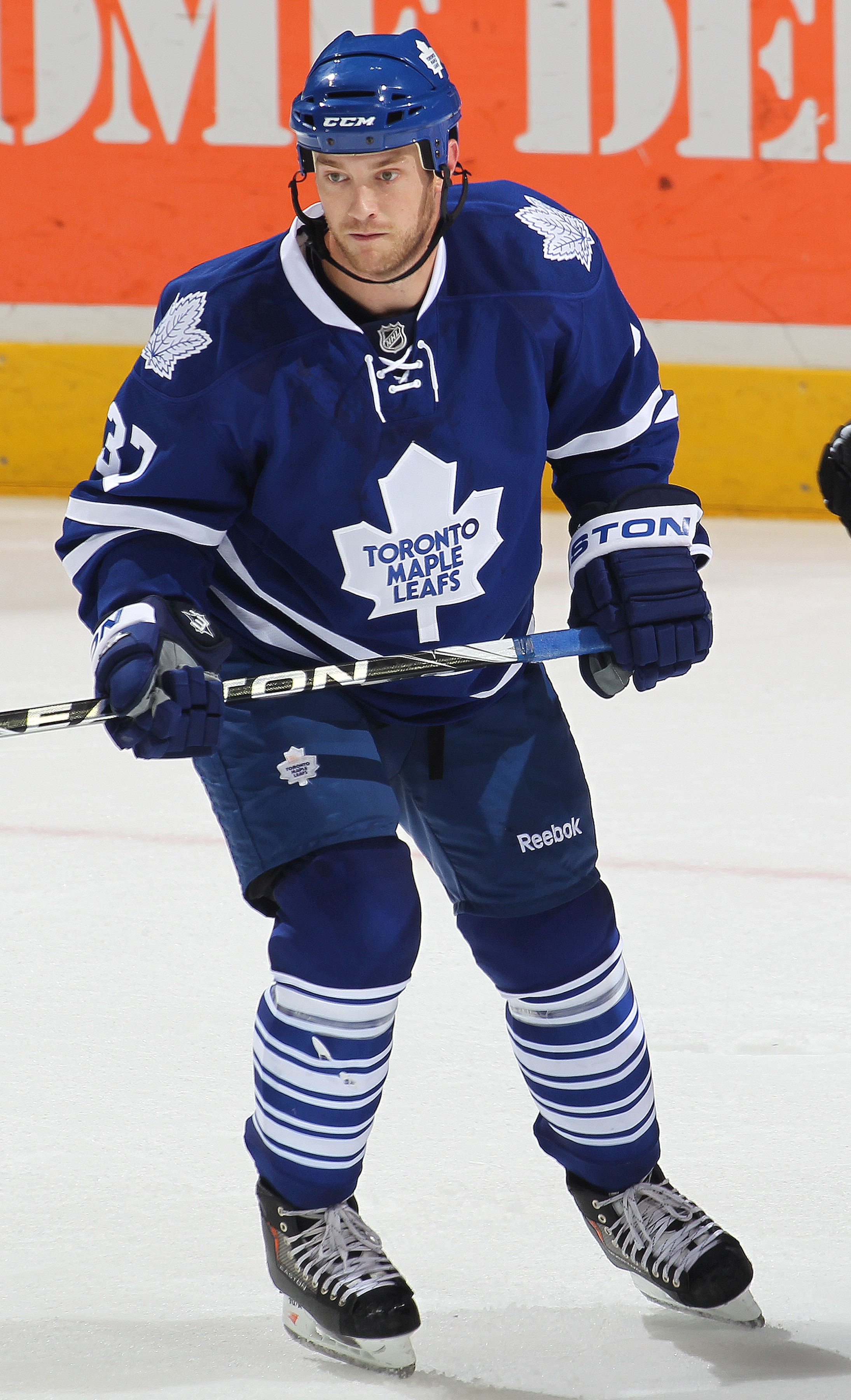 LONDON,ON - SEPTEMBER 23: Tim Brent #37 of the Toronto Maple Leafs skates in a pre-season game against the Philadelphia Flyers on September 23,2010 at the John Labatt Centre in London, Ontario. The Leafs defeated the Flyers 3-2 in a shoot-out. (Photo by C