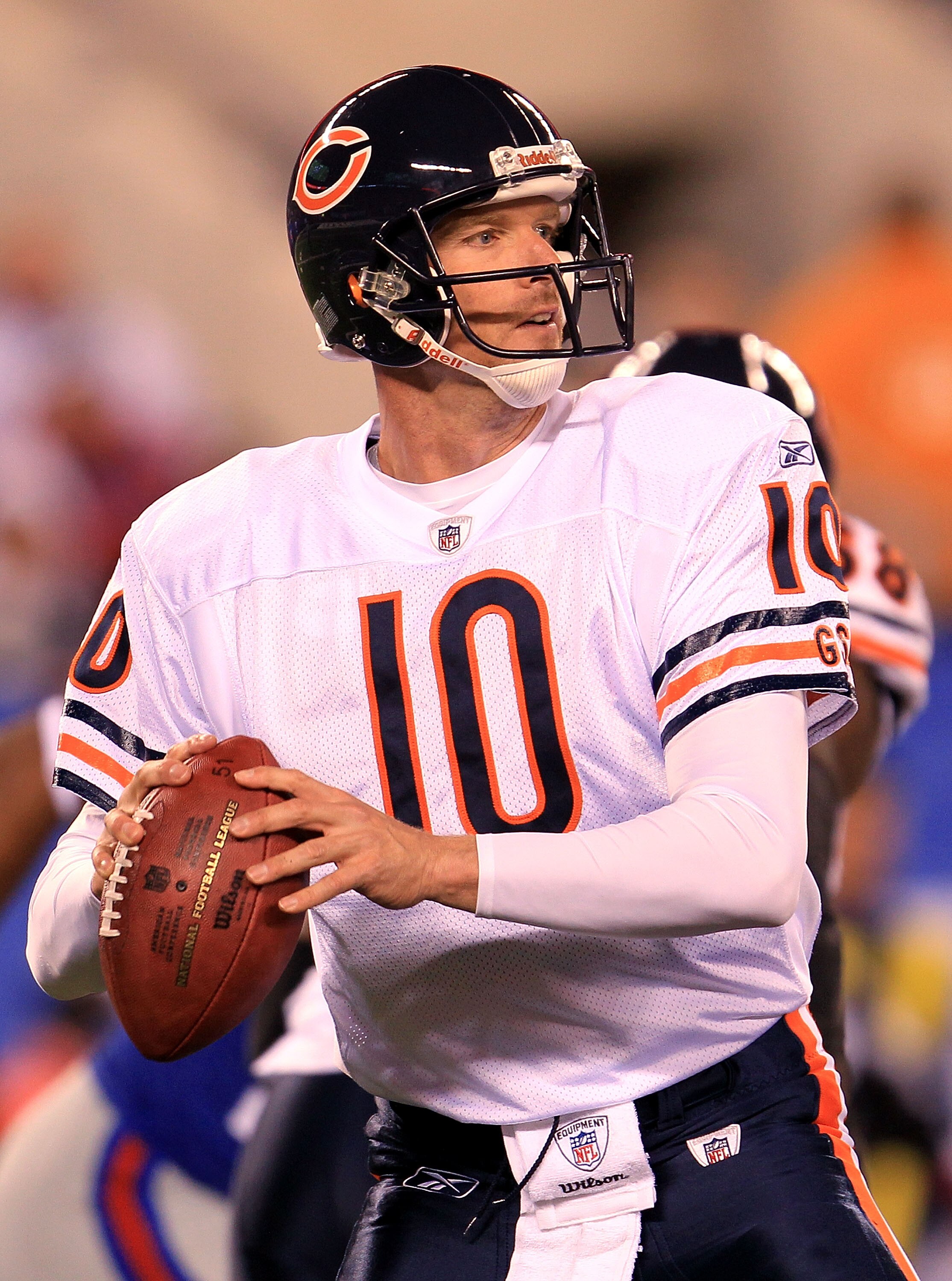EAST RUTHERFORD, NJ - OCTOBER 03:  Todd Collins #10 of the Chicago Bears drops back to pass against the New York Giants at New Meadowlands Stadium on October 3, 2010 in East Rutherford, New Jersey.  (Photo by Chris McGrath/Getty Images)
