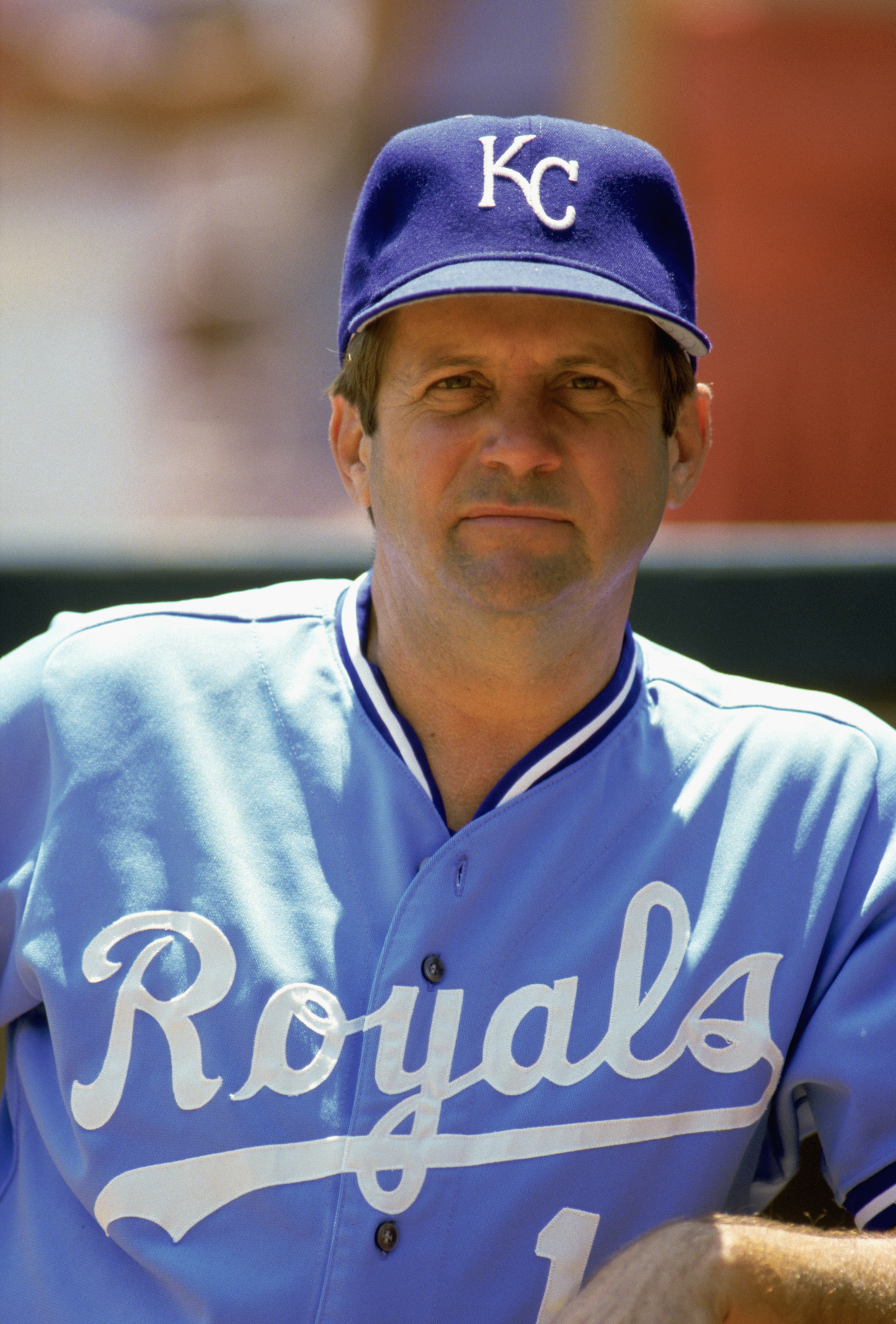 1985:  Coach Dick Howser of the Kansas City Royals looks on during a MLB game in the 1985 season. (Photo by: Rick Stewart/Getty Images)