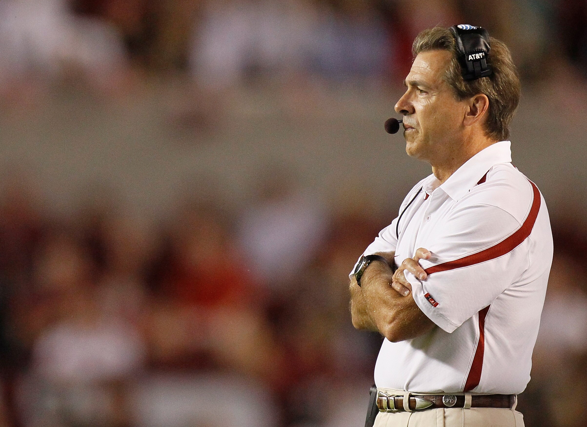 TUSCALOOSA, AL - OCTOBER 02:  Head coach Nick Saban of the Alabama Crimson Tide against the Florida Gators at Bryant-Denny Stadium on October 2, 2010 in Tuscaloosa, Alabama.  (Photo by Kevin C. Cox/Getty Images)