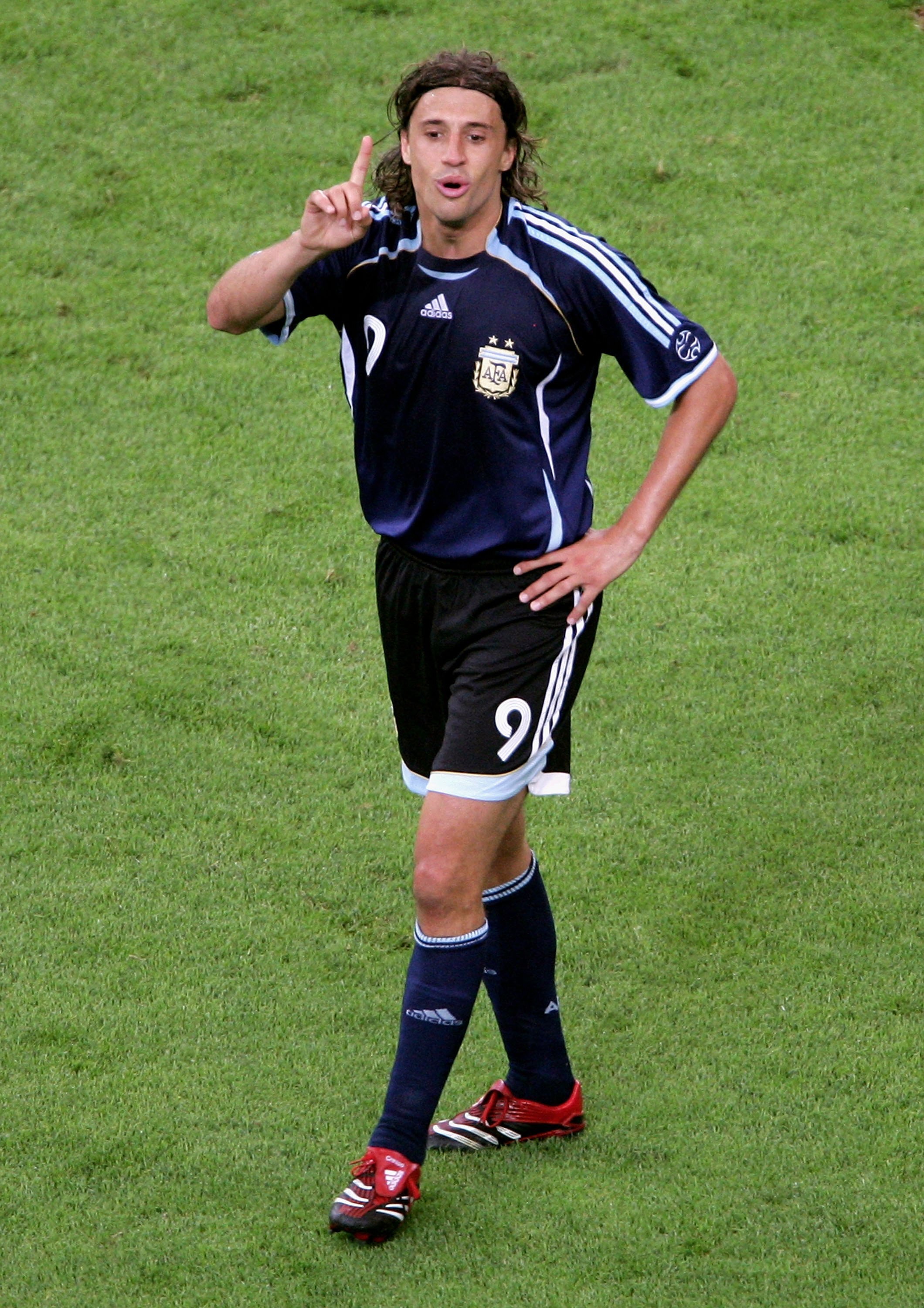 GELSENKIRCHEN, GERMANY - JUNE 16:  Hernan Crespo of Argentina after receiving a yellow card from referee, Roberto Rosetti during the FIFA World Cup Germany 2006 Group C match between Argentina and Serbia & Montenegro at the Stadium Gelsenkirchen on June 1