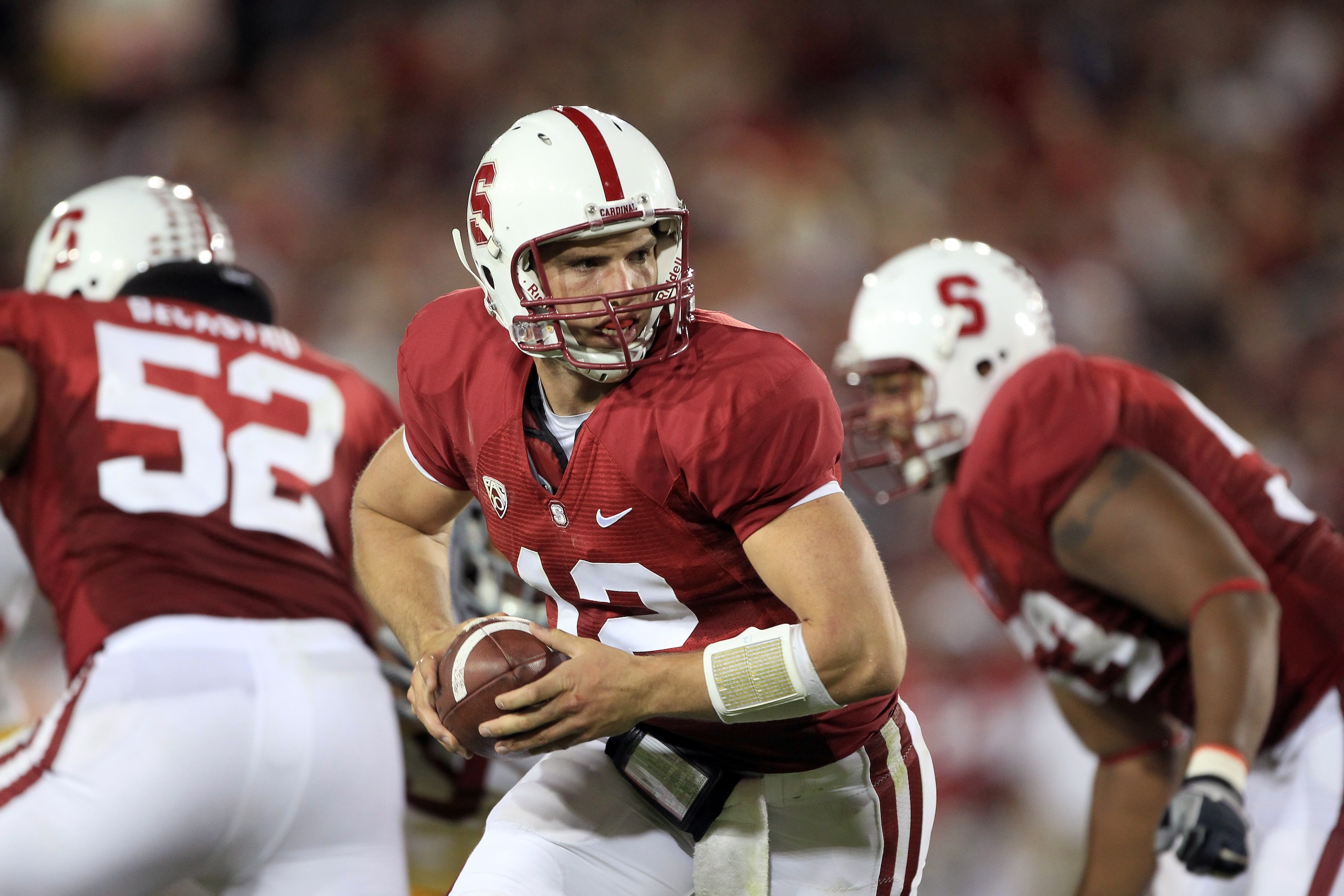 PALO ALTO, CA - OCTOBER 09:  Andrew Luck #12 of the Stanford Cardinal in action during their game against the USC Trojans at Stanford Stadium on October 9, 2010 in Palo Alto, California.  (Photo by Ezra Shaw/Getty Images)