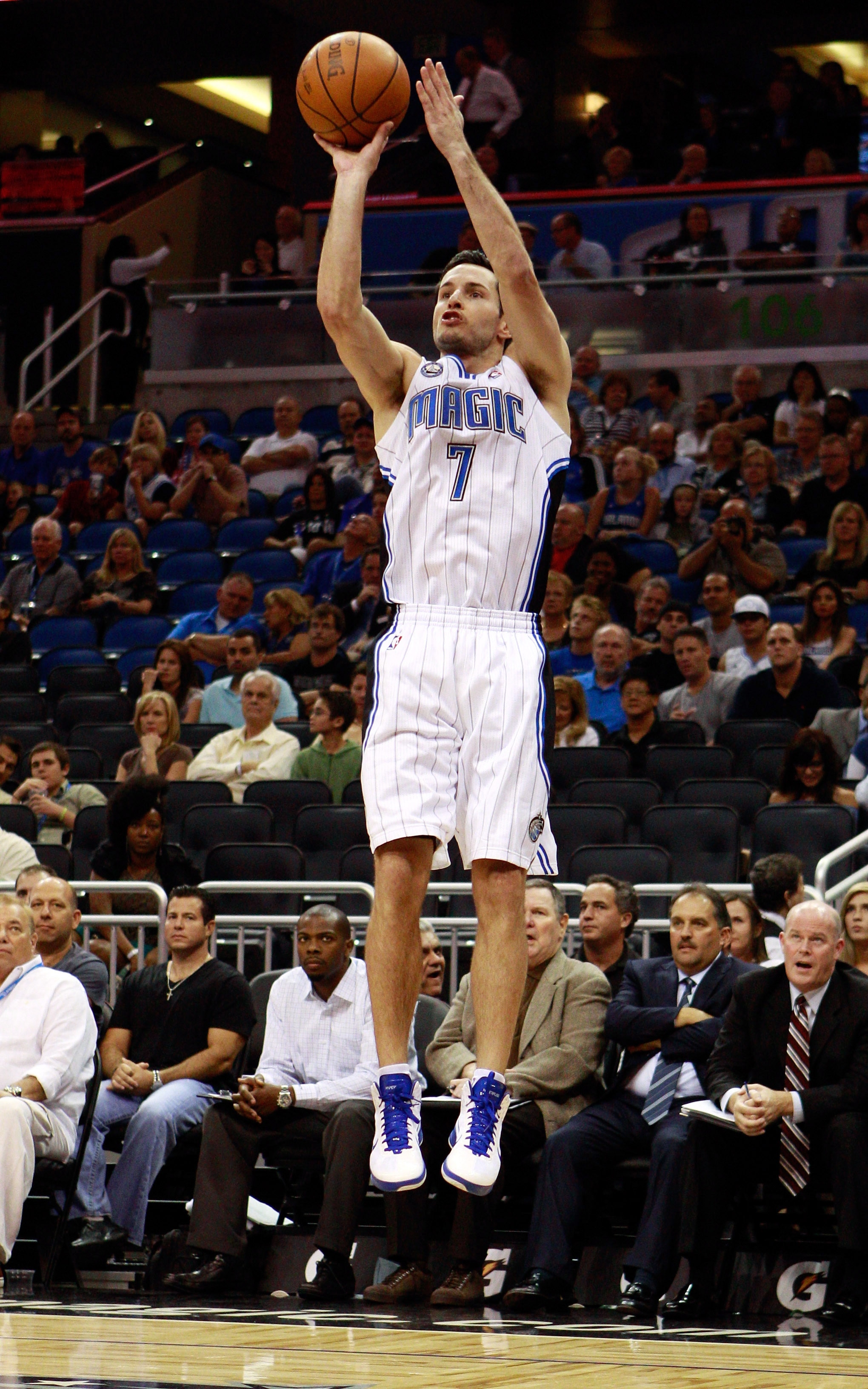 ORLANDO, FL - OCTOBER 10: J.J. Redick #7 of the Orlando Magic attempts a shot during the game against the New Orleans Hornets at Amway Arena on October 10, 2010 in Orlando, Florida. NOTE TO USER: User expressly acknowledges and agrees that, by downloadin ORLANDO, FL - OCTOBER 10: J.J. Redick #7 of the Orlando Magic attempts a shot during the game against the New Orleans Hornets at Amway Arena on October 10, 2010 in Orlando, Florida. NOTE TO USER: User expressly acknowledges and agrees that, by downloadin
