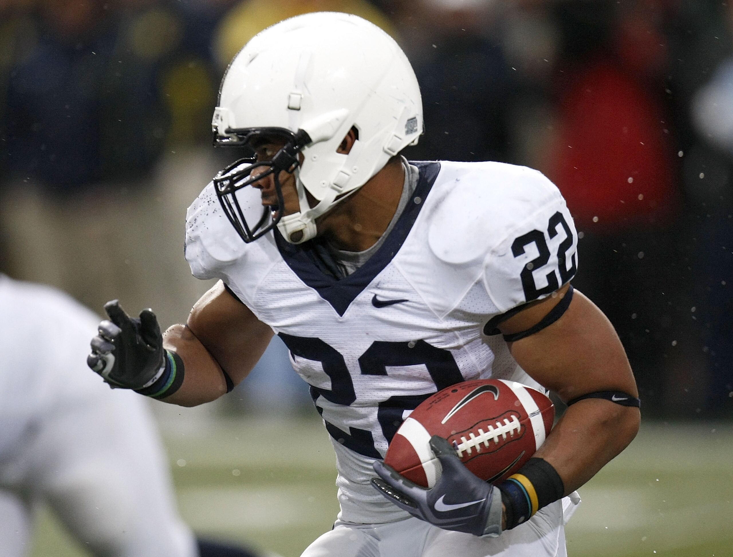 ANN ARBOR, MI - OCTOBER 24:  Evan Royster #22 of the Penn State Nittany Lions points looks for running room during a thrid quarter run while playing the Michigan Wolverines on October 24, 2009 at Michigan Stadium in Ann Arbor, Michigan. Penn State won the