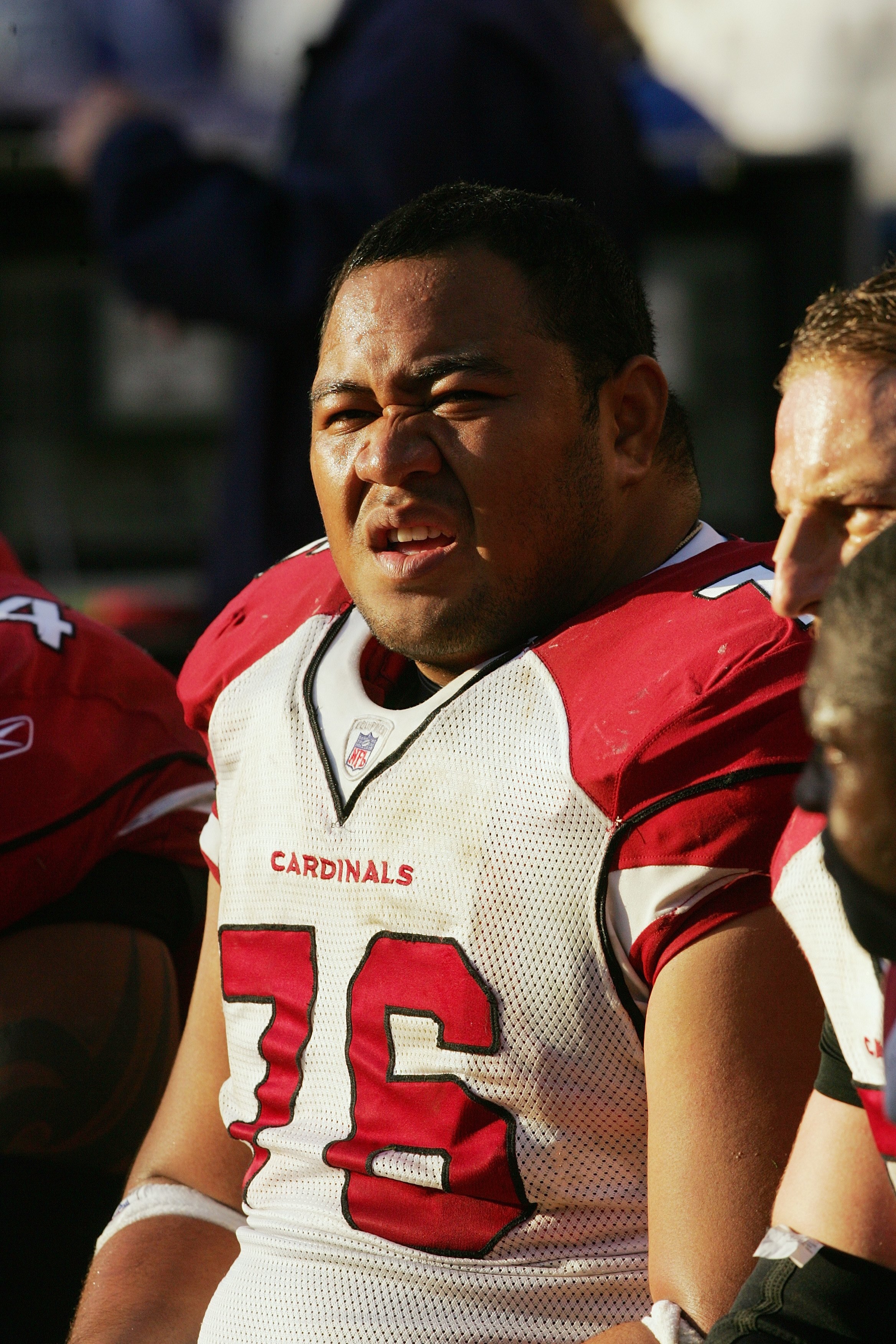 SAN DIEGO - DECEMBER 31:  Offensive guard Deuce Lutui #76 of the Arizona Cardinals looks on against the San Diego Chargers at Qualcomm Stadium on December 31, 2006 in San Diego, California. The Chargers won 27-20. (Photo by Stephen Dunn/Getty Images)
