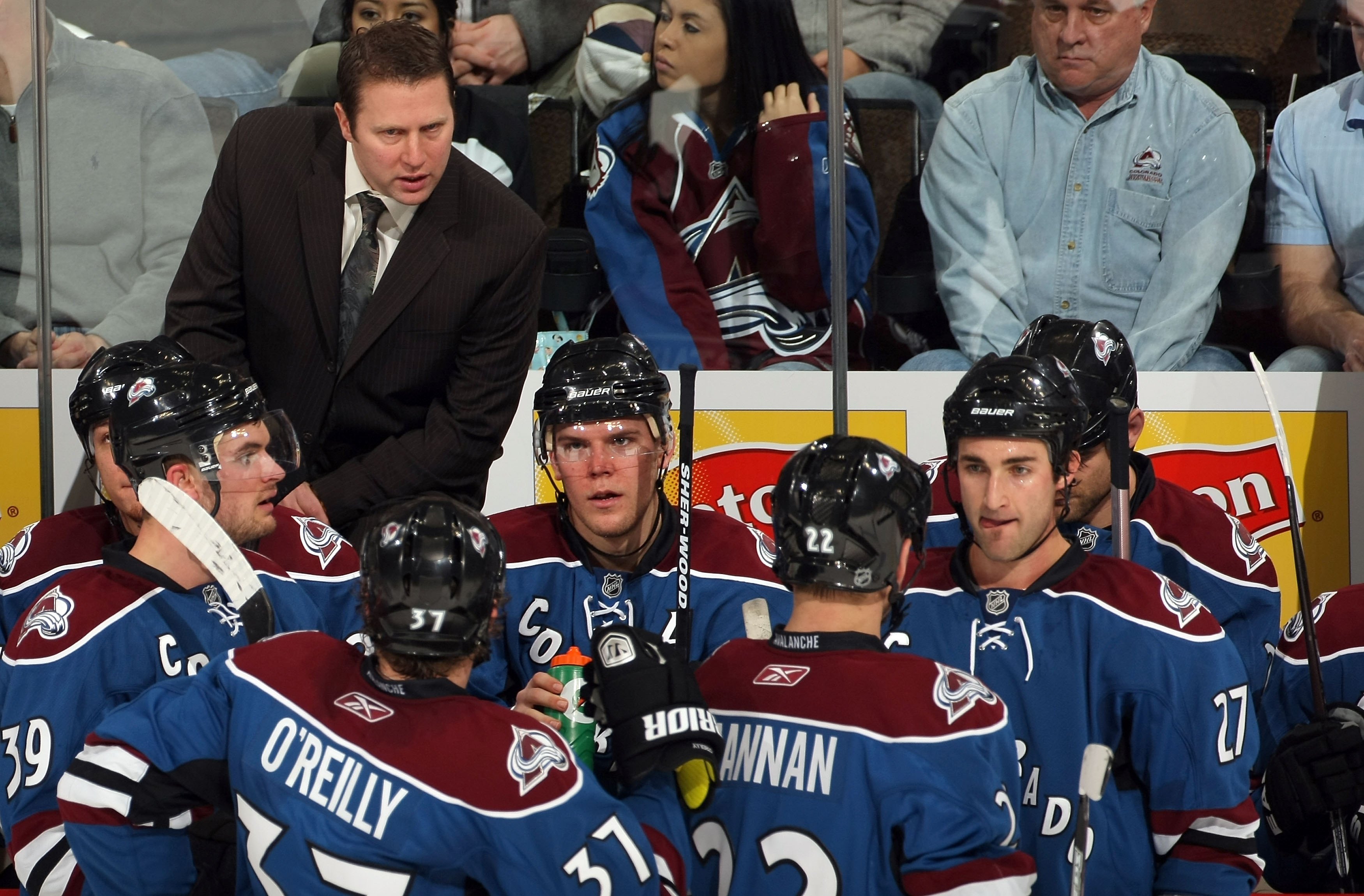 DENVER - JANUARY 16:  Head coach Joe Sacco leads the Colorado Avalanche against the New Jersey Devils during NHL action at the Pepsi Center on January 16, 2010 in Denver, Colorado. The Avalanche defeated the Devils 3-1.  (Photo by Doug Pensinger/Getty Ima