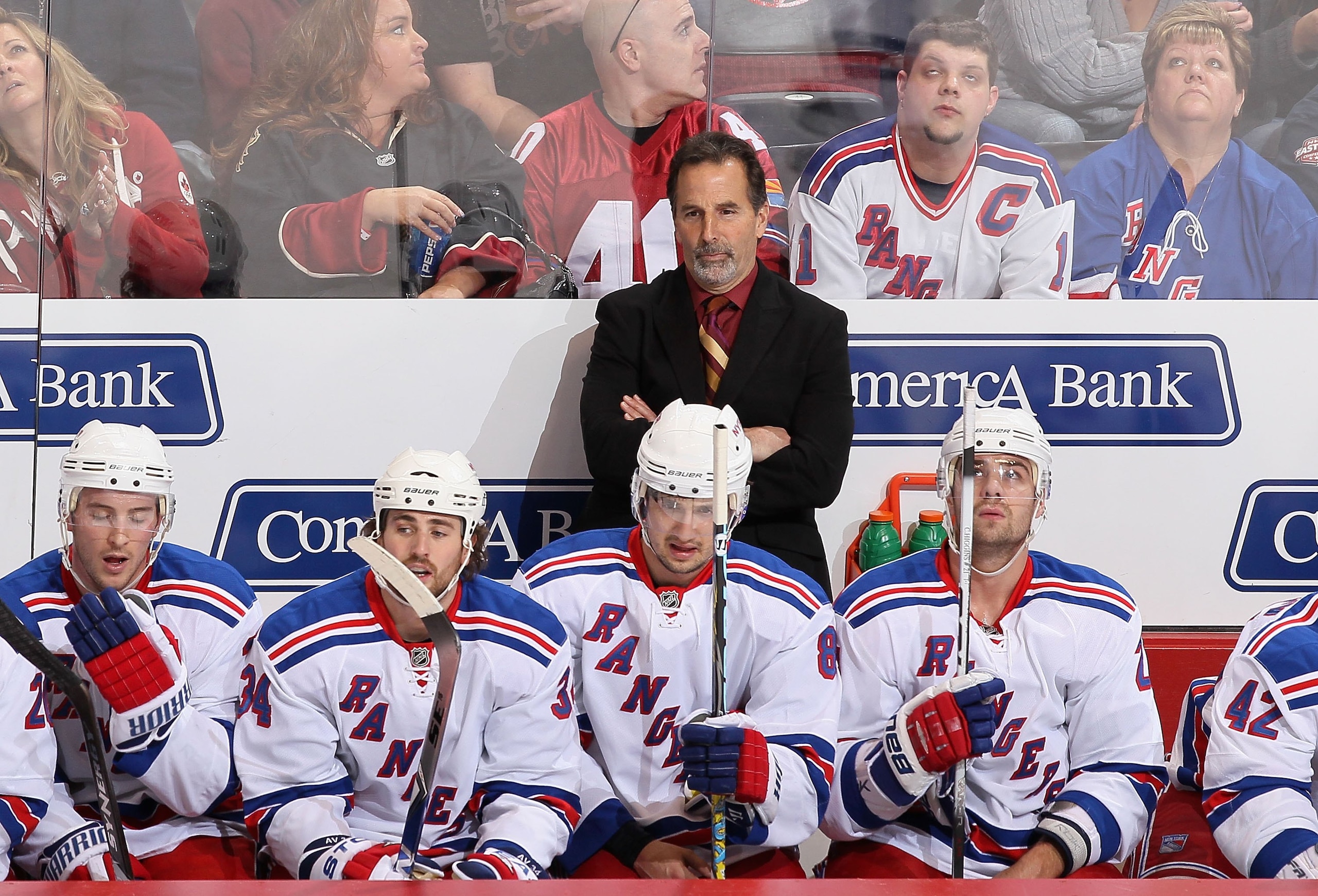 GLENDALE, AZ - JANUARY 30: Head coach John Tortorella of the New York Rangers during the NHL game against the Phoenix Coyotes at Jobing.com Arena on January 30, 2010 in Glendale, Arizona. The Coyotes defeated the Rangers 3-2. (Photo by Christian Peterse GLENDALE, AZ - JANUARY 30: Head coach John Tortorella of the New York Rangers during the NHL game against the Phoenix Coyotes at Jobing.com Arena on January 30, 2010 in Glendale, Arizona. The Coyotes defeated the Rangers 3-2. (Photo by Christian Peterse
