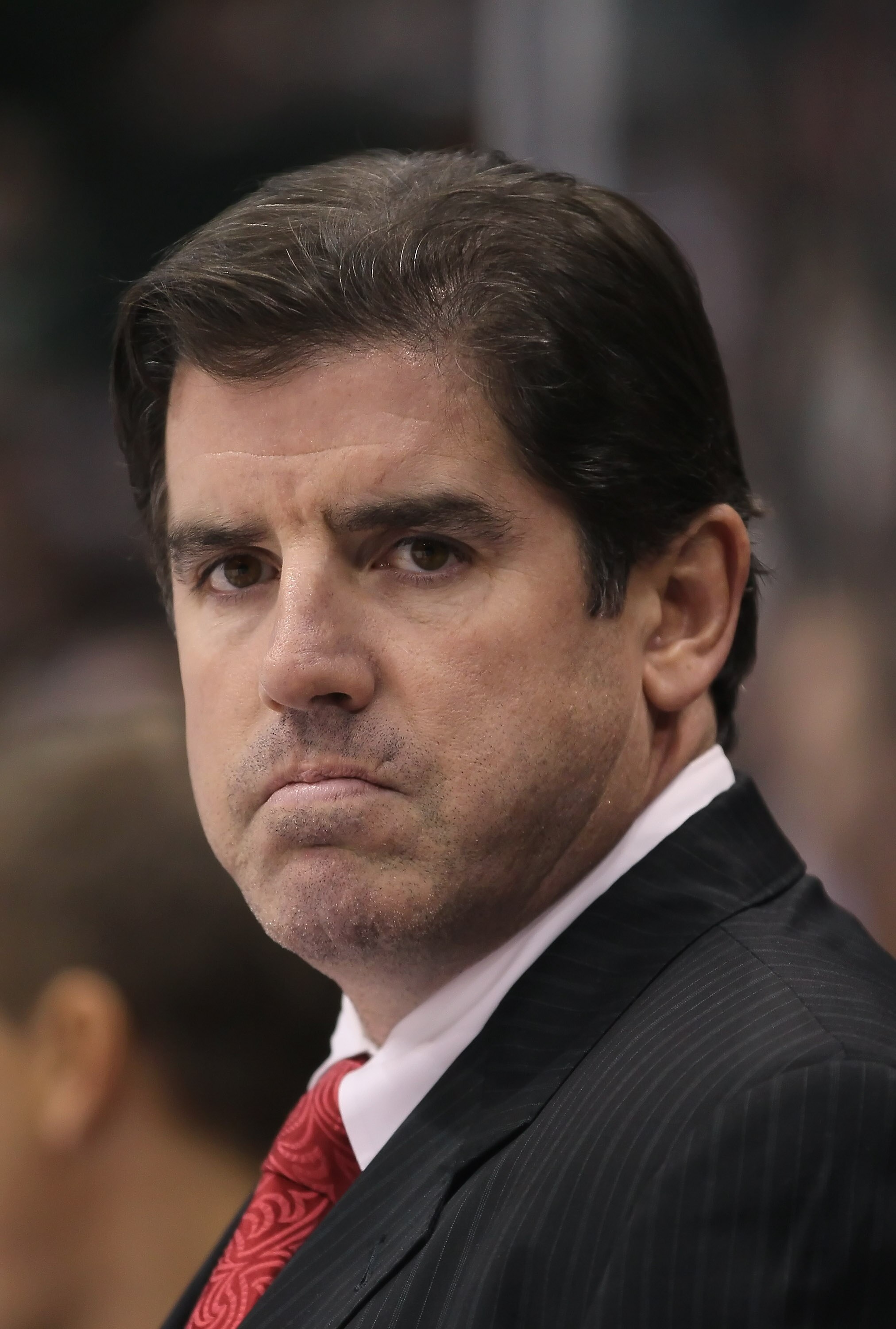ST PAUL, MN - SEPTEMBER 25:  Philadelphia Flyers head coach Peter Laviolette looks on against the Minnesota Wild at Xcel Energy Center on September 25, 2010 in St Paul, Minnesota.  (Photo by Jeff Gross/Getty Images)