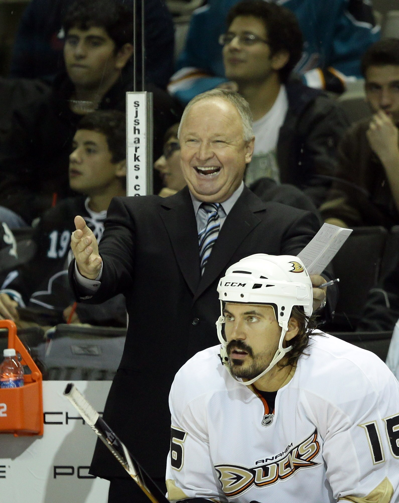 SAN JOSE, CA - SEPTEMBER 24:  Head coach Randy Carlyle of the Anaheim Ducks stands on the bench during their preseason game against the San Jose Sharks at HP Pavilion on September 24, 2010 in San Jose, California.  (Photo by Ezra Shaw/Getty Images)