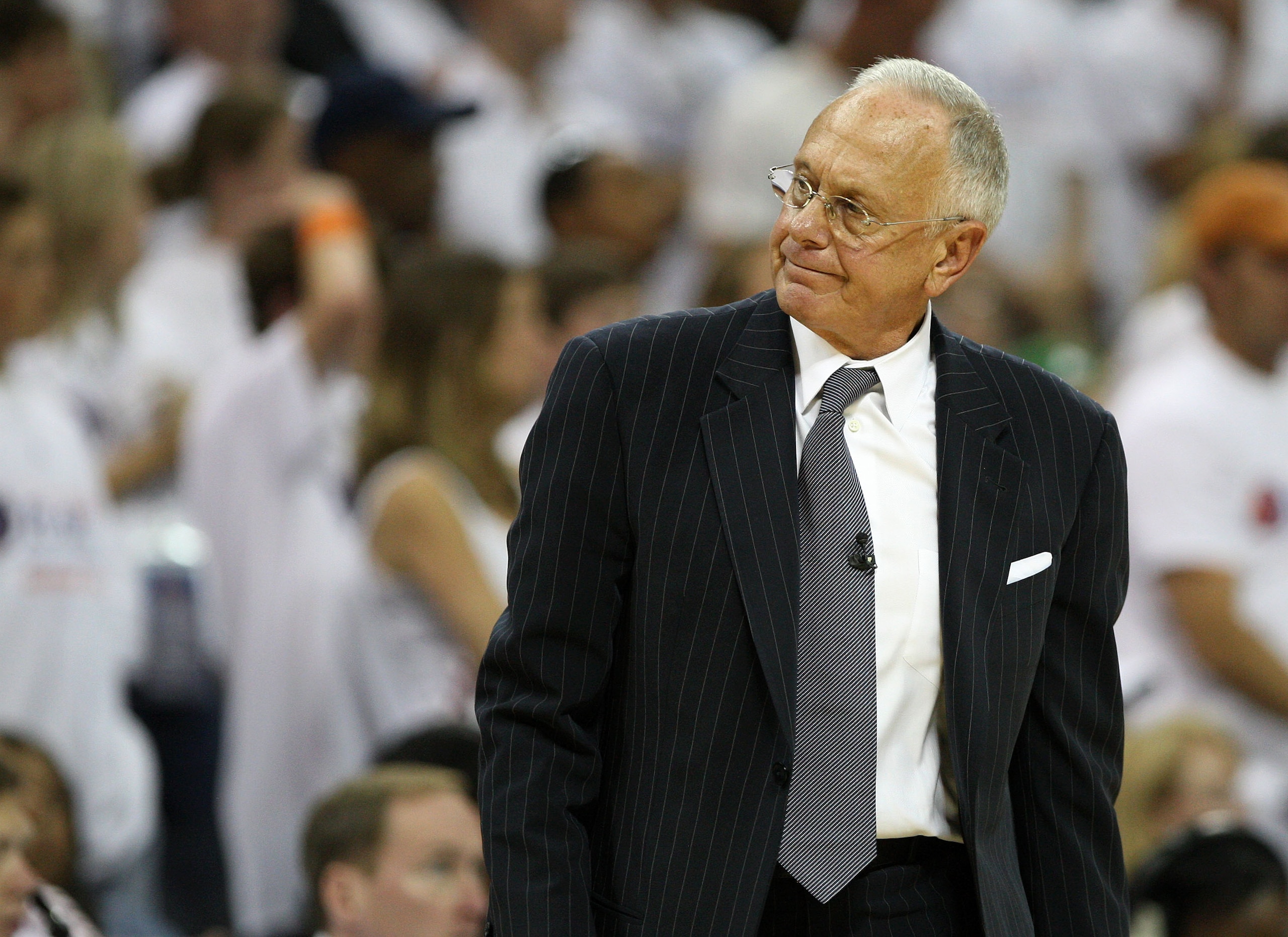 CHARLOTTE, NC - APRIL 24:  Charlotte Bobcats head coach Larry Brown reacts to a call during Game Three of the Eastern Conference Quarterfinals against the Orlando Magic during the 2010 NBA Playoffs at Time Warner Cable Arena on April 24, 2010 in Charlotte