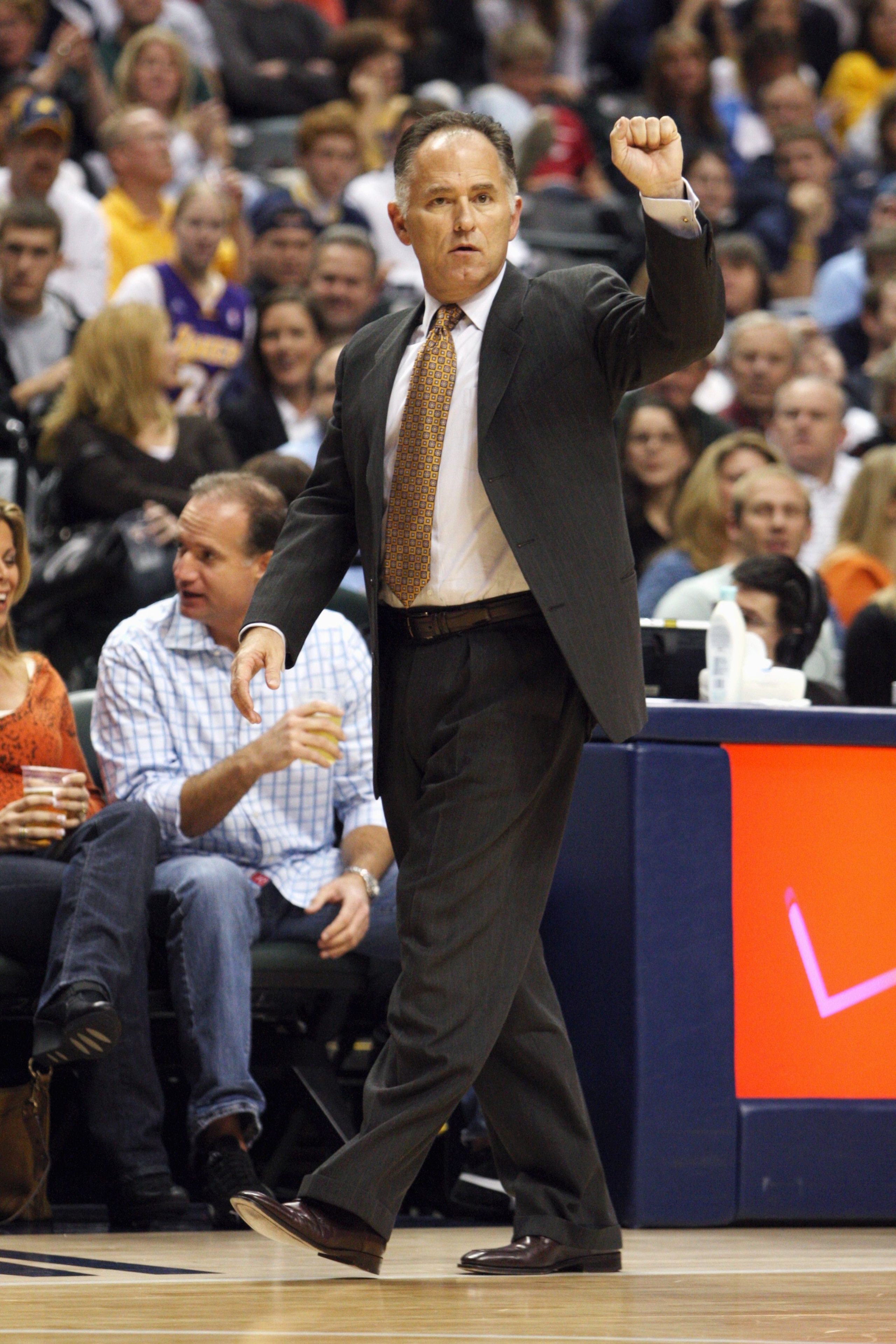 INDIANAPOLIS - NOVEMBER 20:  Head coach Jim O'Brien of the Indiana Pacers calls a play from the sideline during the game against the Los Angeles Lakers at Conseco Fieldhouse on November 20, 2007 in Indianapolis, Indiana.  The Lakers won 134-114.  NOTE TO