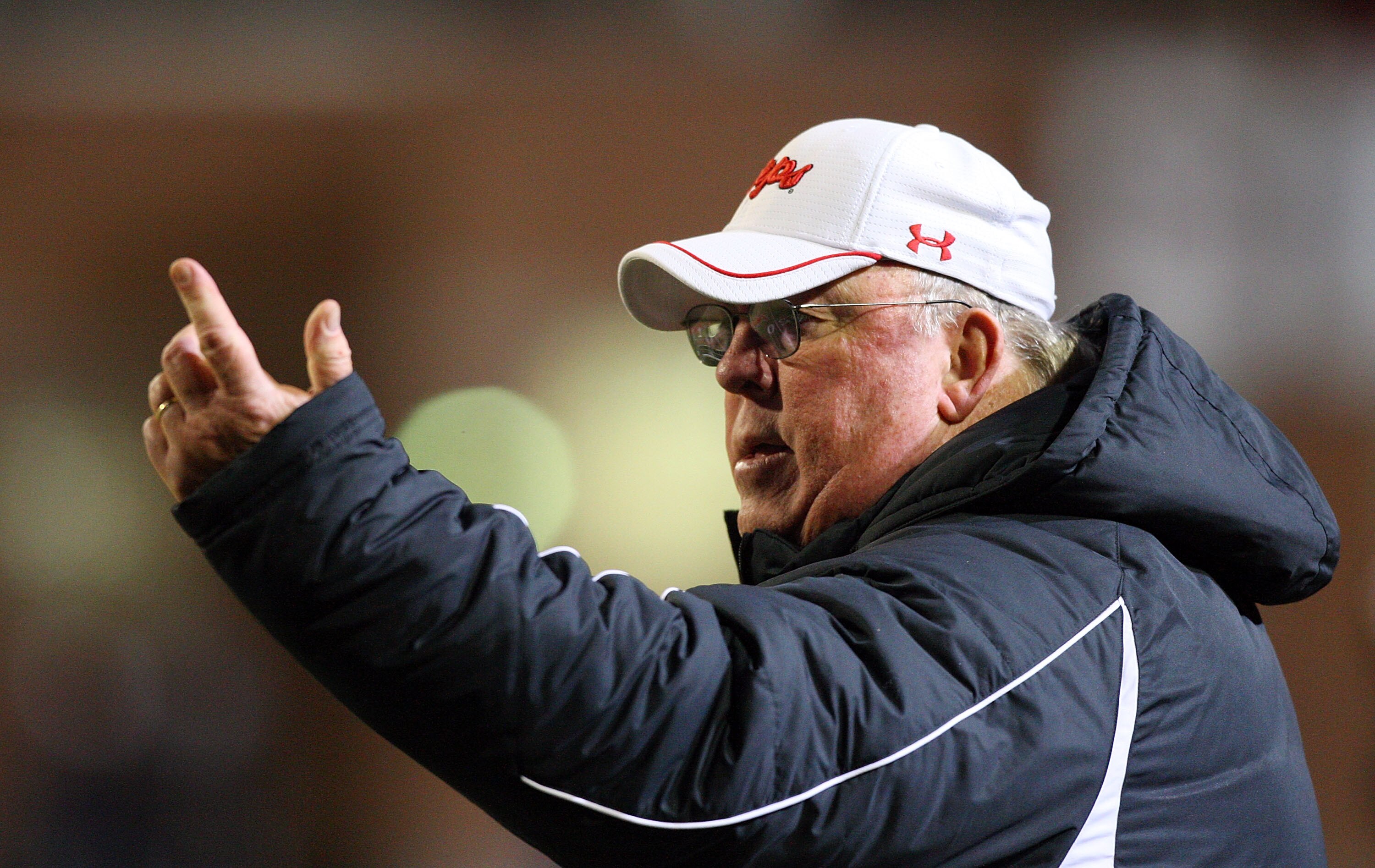 COLLEGE PARK, MD - NOVEMBER 22:  Head coach Ralph Friedgen of the Maryland Terrapins looks on against the Florida State Seminoles on November 22, 2008 at Byrd Stadium in College Park, Maryland.  (Photo by Jim McIsaac/Getty Images)