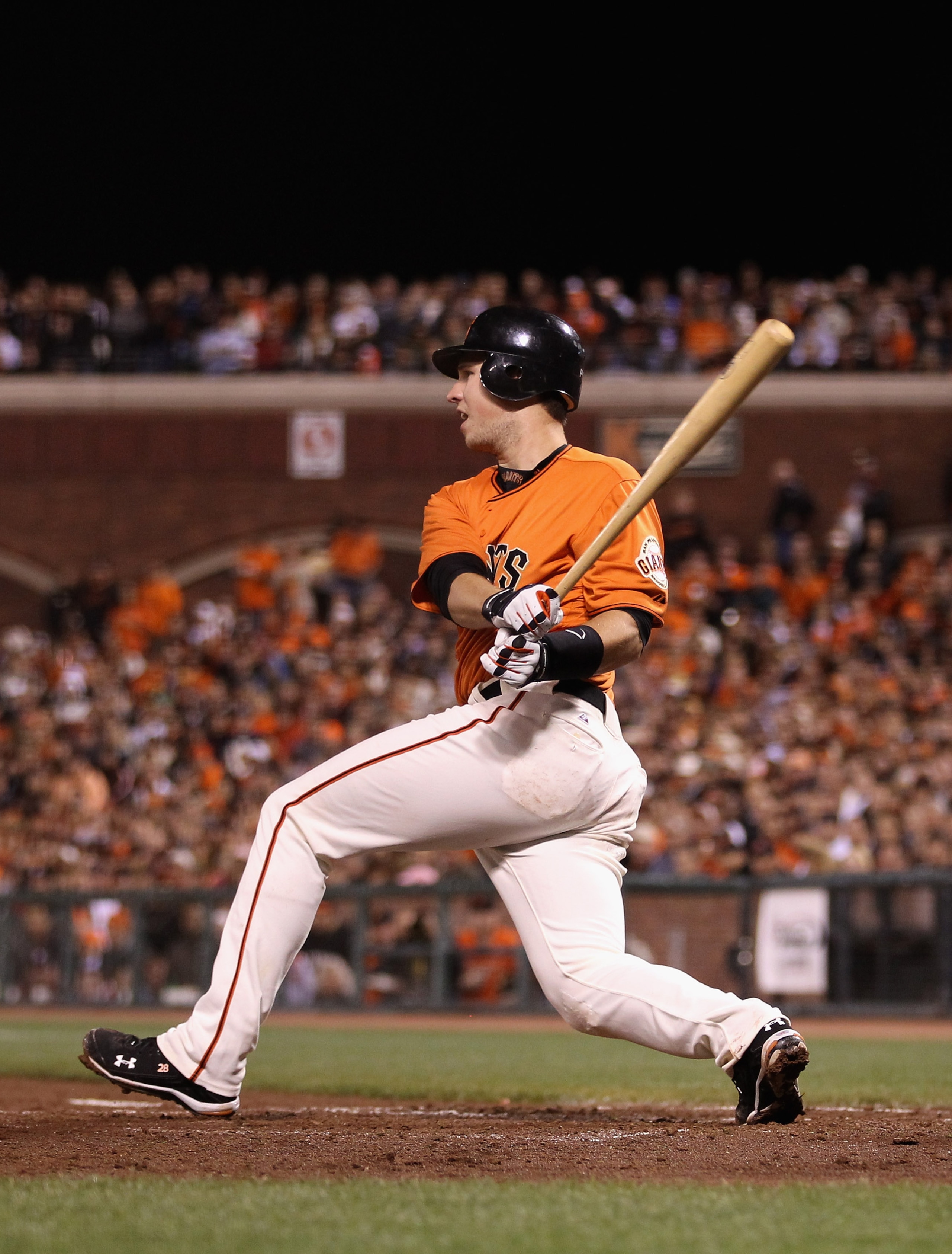SAN FRANCISCO - OCTOBER 01:  Buster Posey #28 of the San Francisco Giants in action against the San Diego Padres at AT&T Park on October 1, 2010 in San Francisco, California.  (Photo by Ezra Shaw/Getty Images)