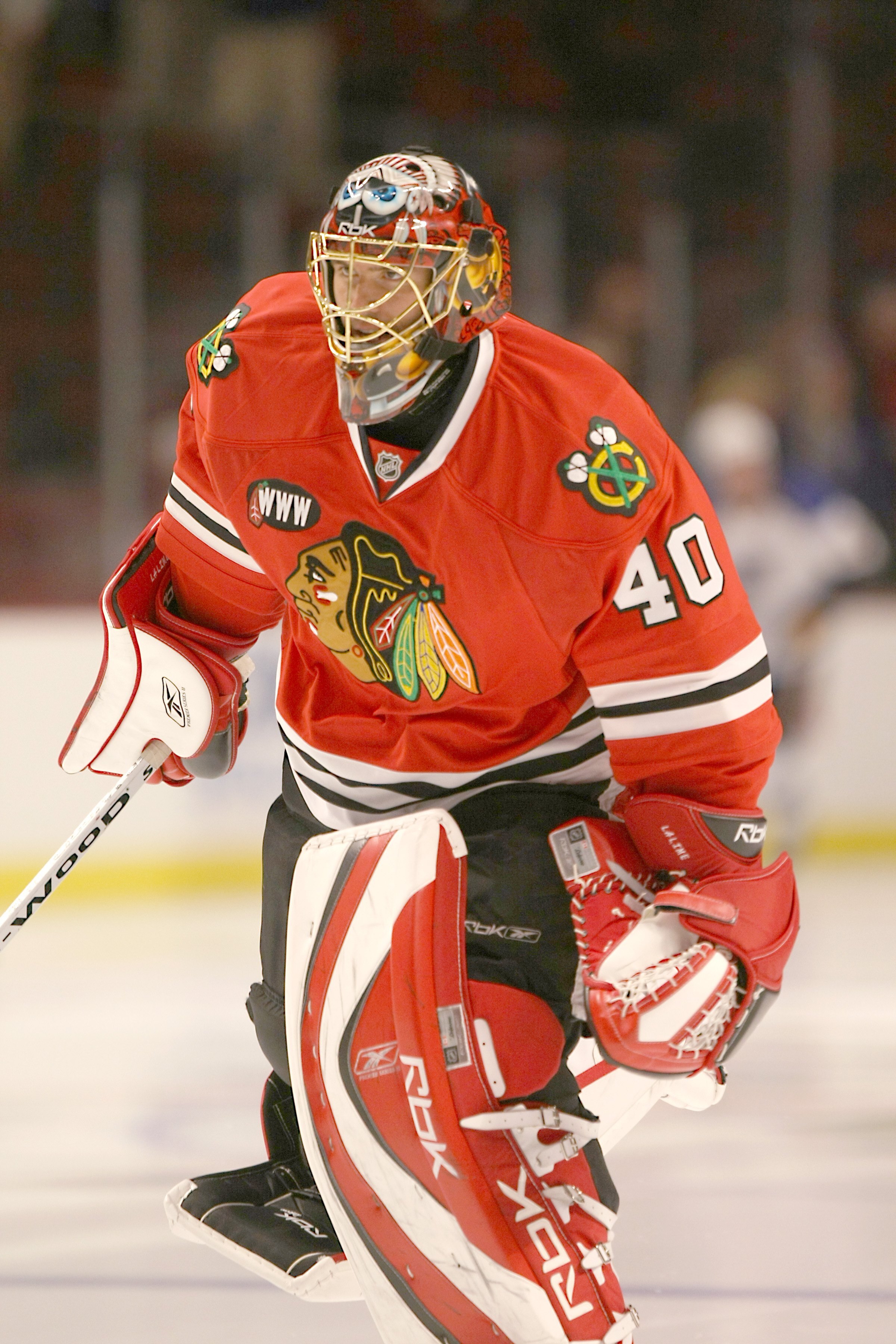 CHICAGO - OCTOBER 17: Patrick Lalime #40 of the Chicago Blackhawks skates before the NHL game against the St. Louis Blues at the United Center on October 17, 2007 in Chicago, Illinois. (Photo by Jonathan Daniel/Getty Images) CHICAGO - OCTOBER 17: Patrick Lalime #40 of the Chicago Blackhawks skates before the NHL game against the St. Louis Blues at the United Center on October 17, 2007 in Chicago, Illinois. (Photo by Jonathan Daniel/Getty Images)