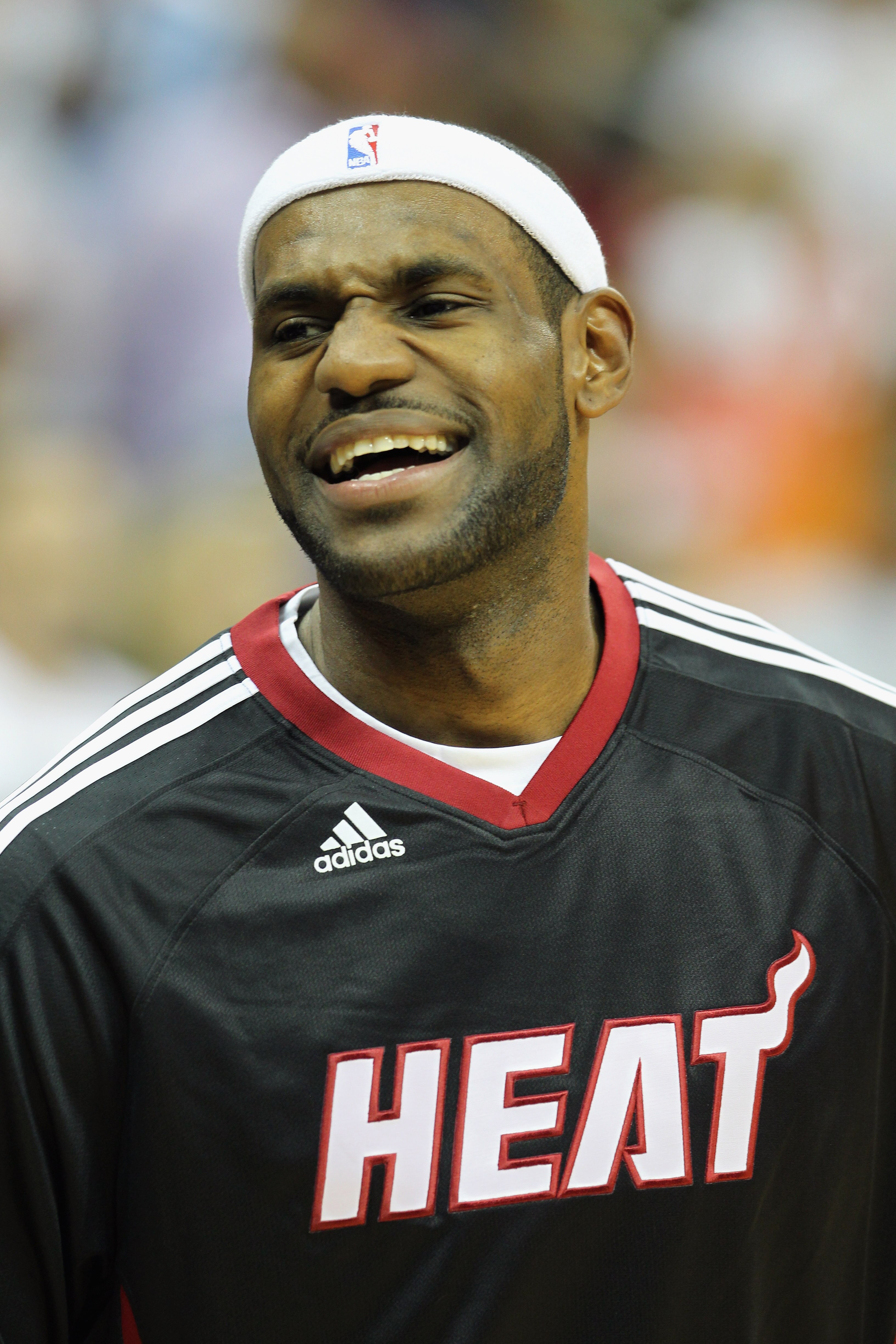 KANSAS CITY, MO - OCTOBER 08:  LeBron James #6 of the Miami Heat looks on during warm-ups prior to the start of the game against the Oklahoma City Thunder on October 8, 2010 at the Sprint Center in Kansas City, Missouri.  (Photo by Jamie Squire/Getty Imag