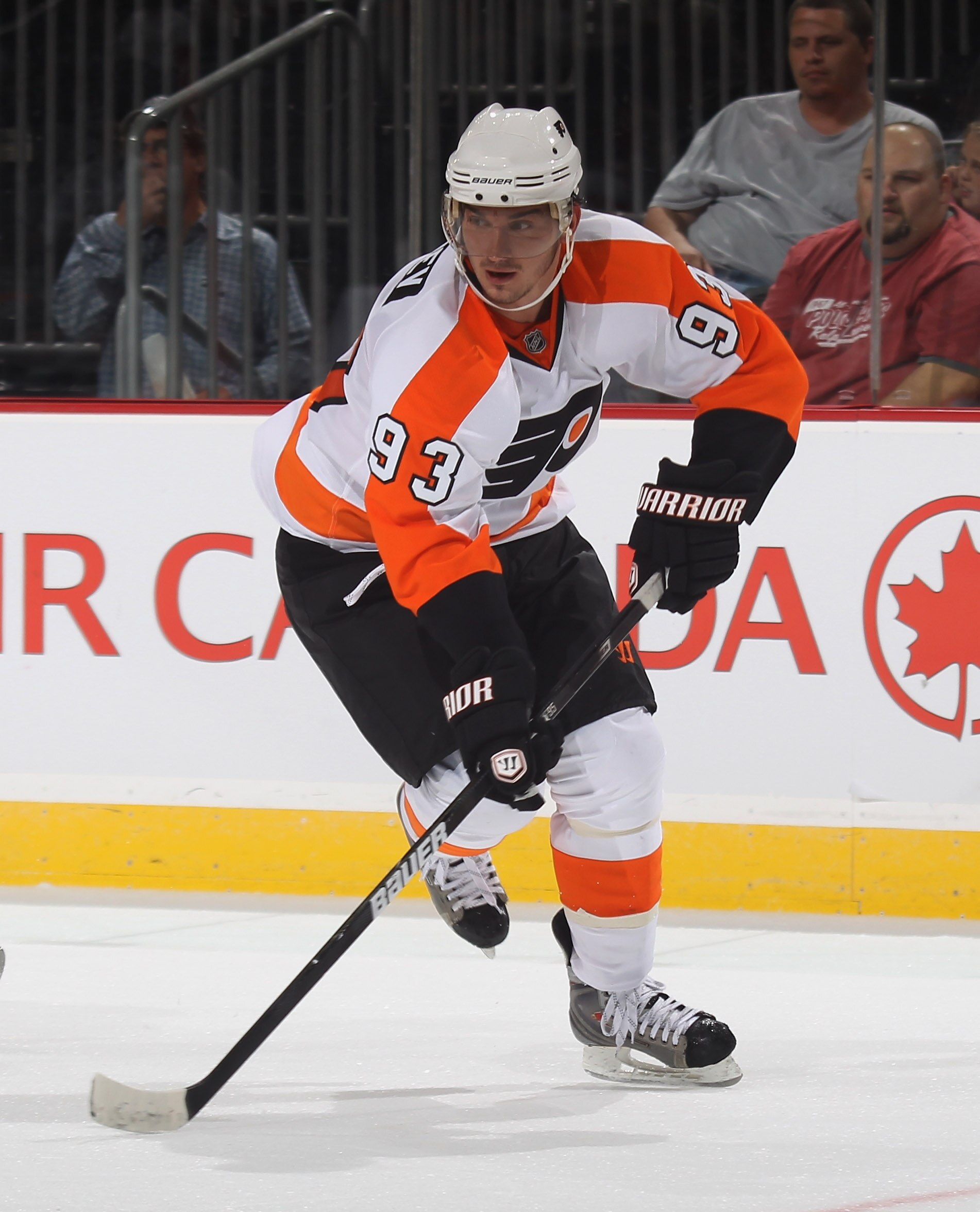 NEWARK, NJ - SEPTEMBER 28:  Nikolai Zherdev #93 of the Philadelphia Flyers skates against the New Jersey Devils at the Prudential Center on September 28, 2010 in Newark, New Jersey.  (Photo by Bruce Bennett/Getty Images)