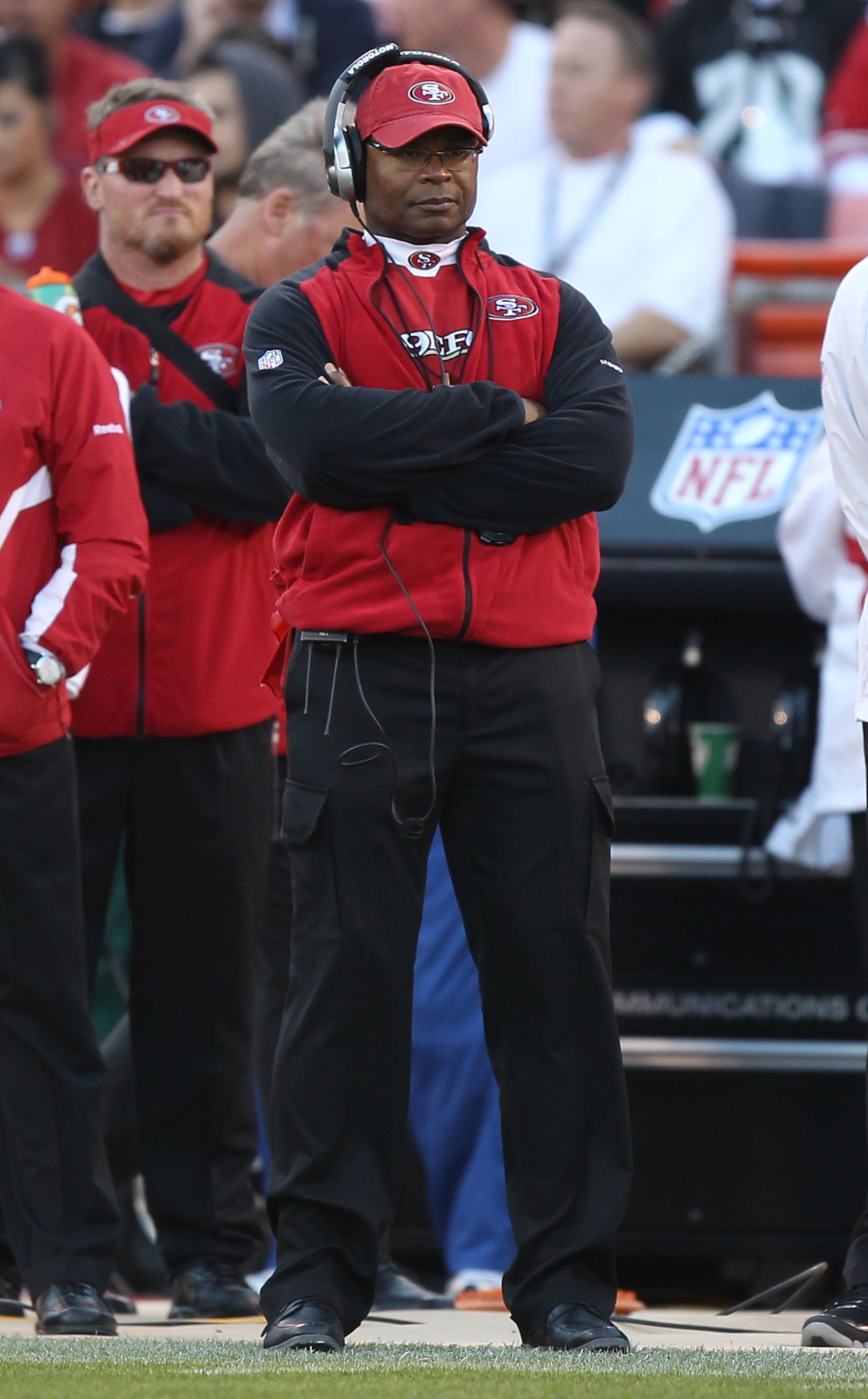 SAN FRANCISCO - OCTOBER 10:  Head coach Mike Singletary of the San Francisco 49ers looks on against the Philadelphia Eagles during an NFL game at Candlestick Park on October 10, 2010 in San Francisco, California.(Photo by Jed Jacobsohn/Getty Images)