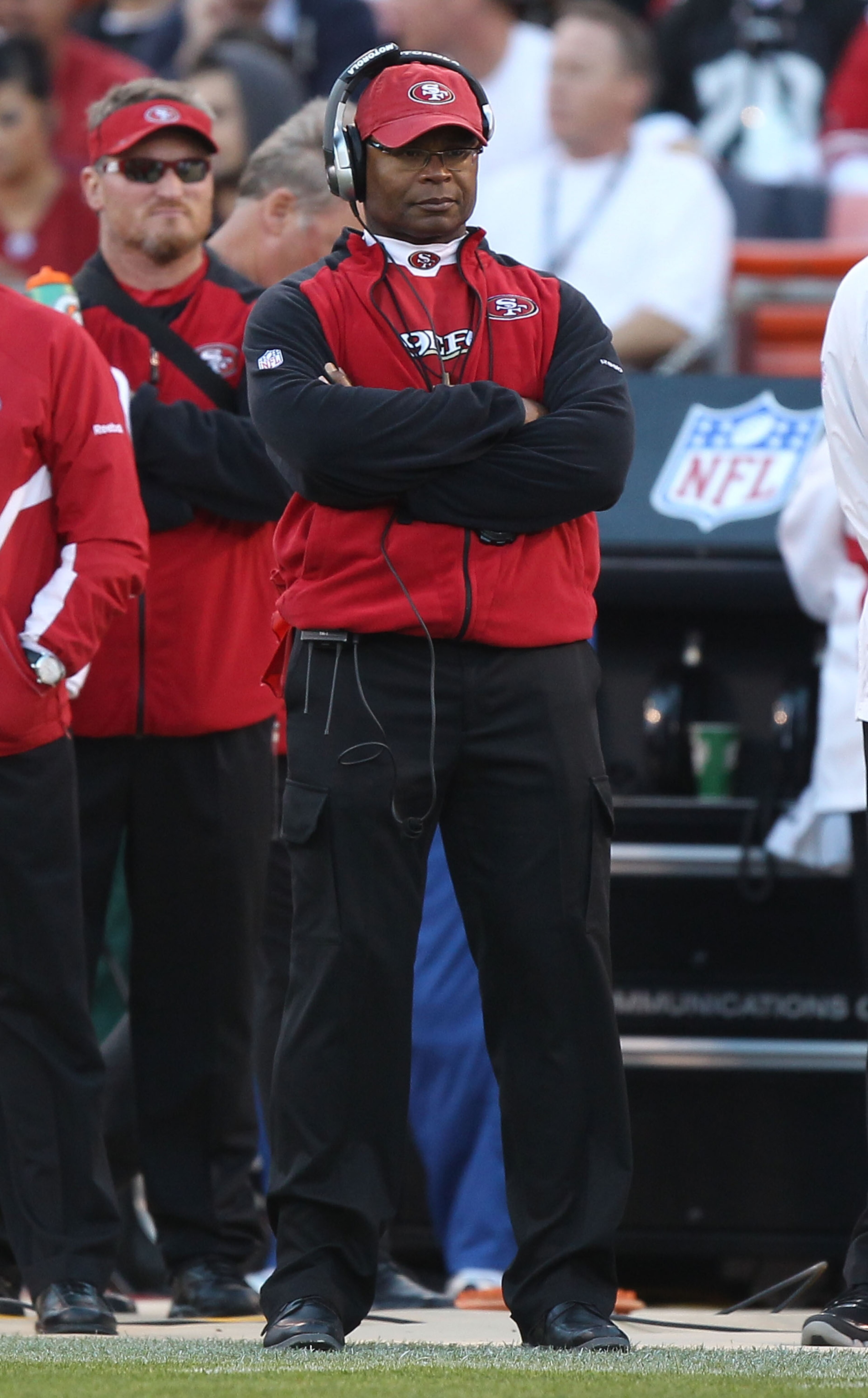 SAN FRANCISCO - OCTOBER 10:  Head coach Mike Singletary of the San Francisco 49ers looks on against the Philadelphia Eagles during an NFL game at Candlestick Park on October 10, 2010 in San Francisco, California.(Photo by Jed Jacobsohn/Getty Images)