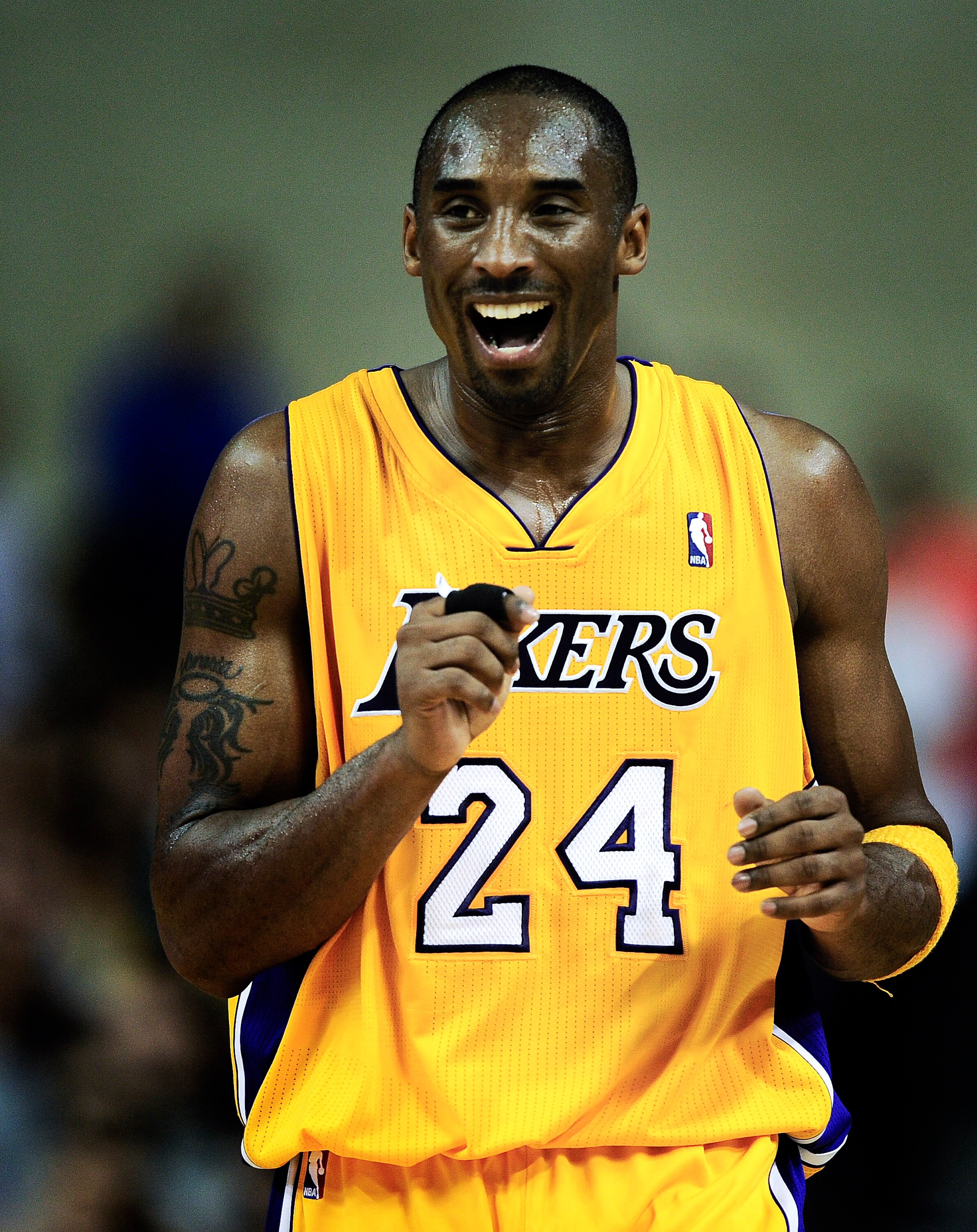 BARCELONA, SPAIN - OCTOBER 07:  Kobe Bryant #24 of the Los Angeles Lakers reacts during the NBA Europe Live match between Los Angeles Lakers and Regal FC Barcelona at the at Palau Blaugrana on October 7, 2010 in Barcelona, Spain.  (Photo by David Ramos/Ge
