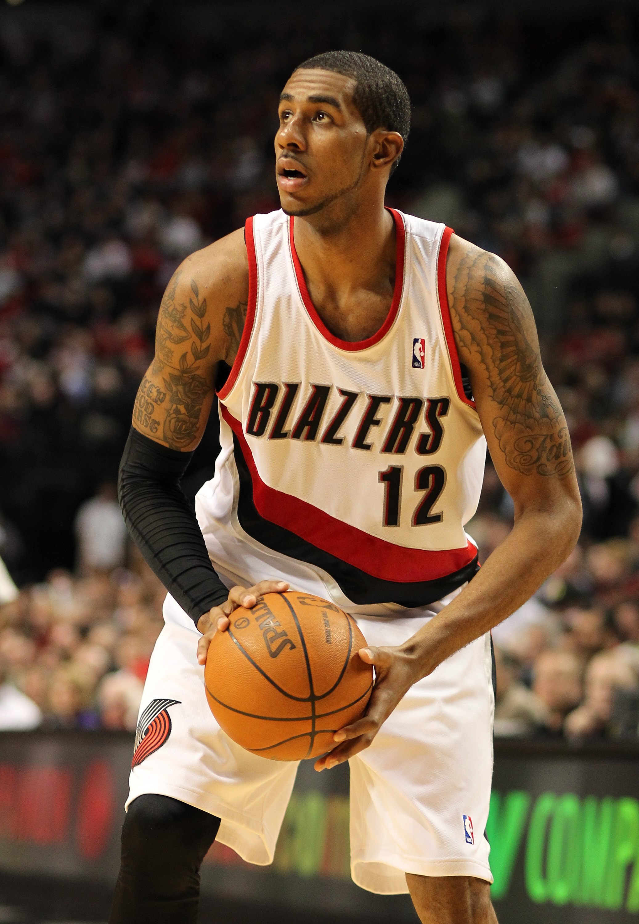 PORTLAND, OR - APRIL 24:  LaMarcus Aldridge #12 of the Portland Trail Blazers in action against the Phoenix Suns during Game Four of the Western Conference Quarterfinals of the NBA Playoffs on April 24, 2010 at the Rose Garden in Portland, Oregon. The Bla